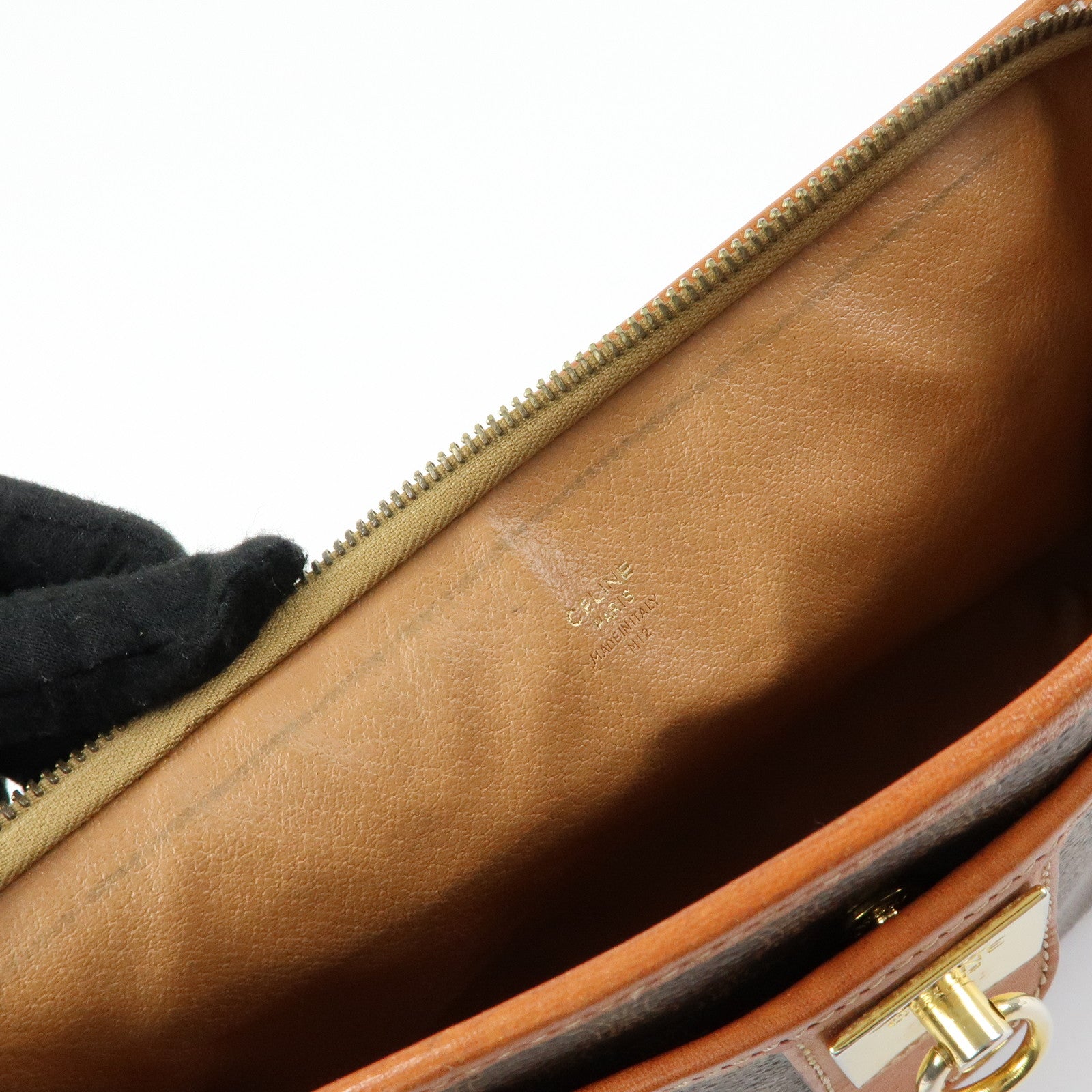 CELINE Macadam PVC Coated Canvas Leather Clutch Bag Pouch Brown