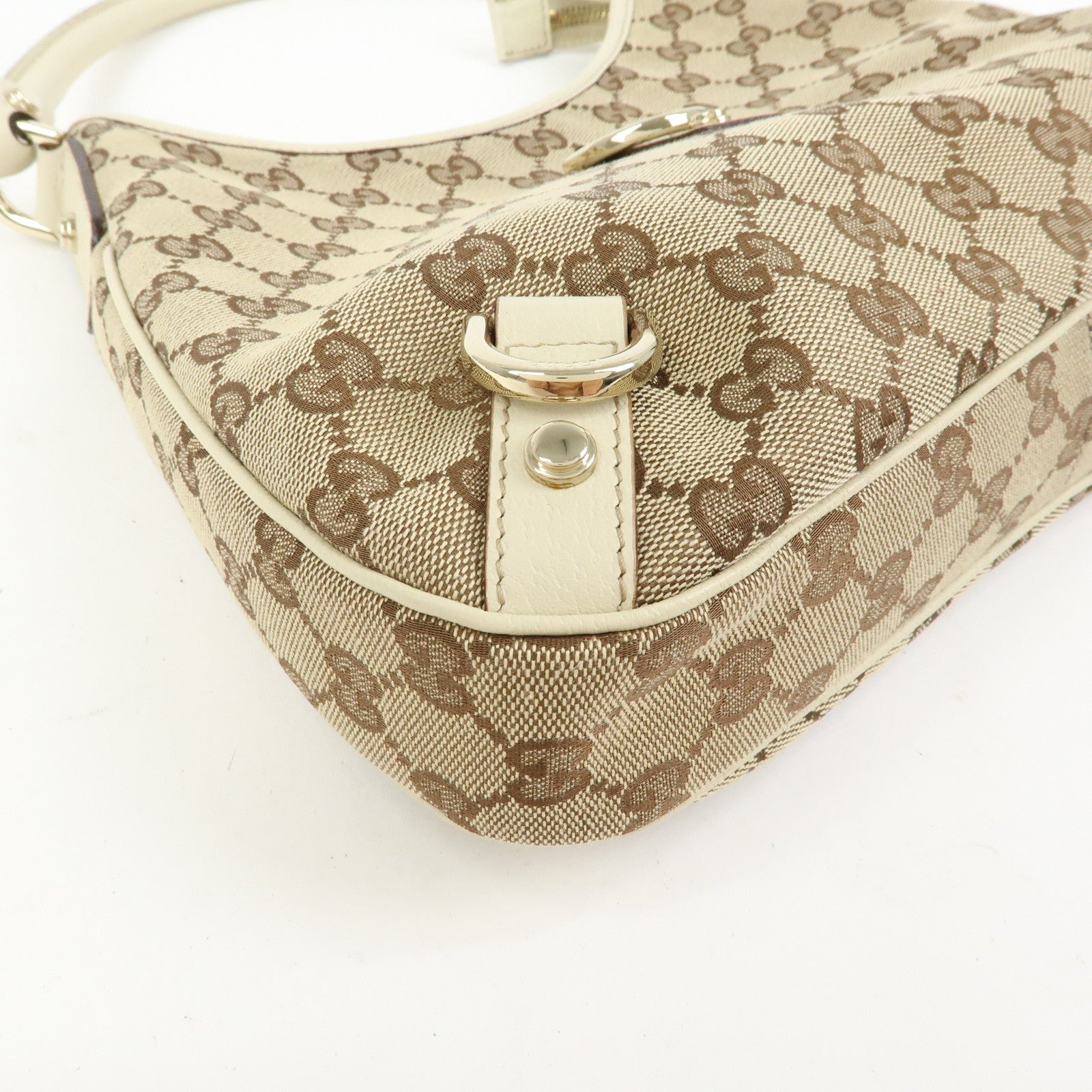 GUCCI Abbey GG Canvas Leather Shoulder Bag Beige White 130738