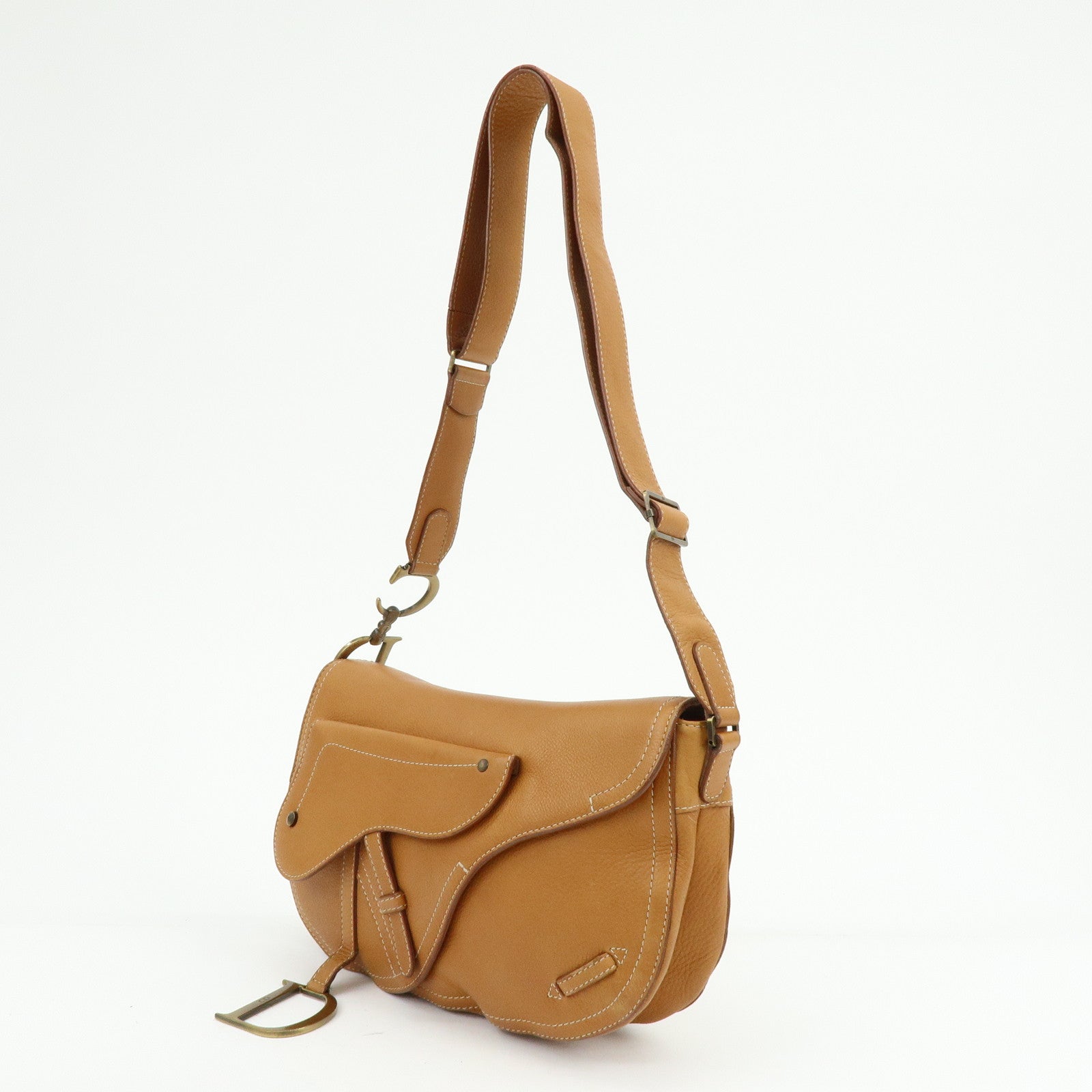 Christian Dior Saddle Leather Shoulder Bag Hand Bag Light Brown