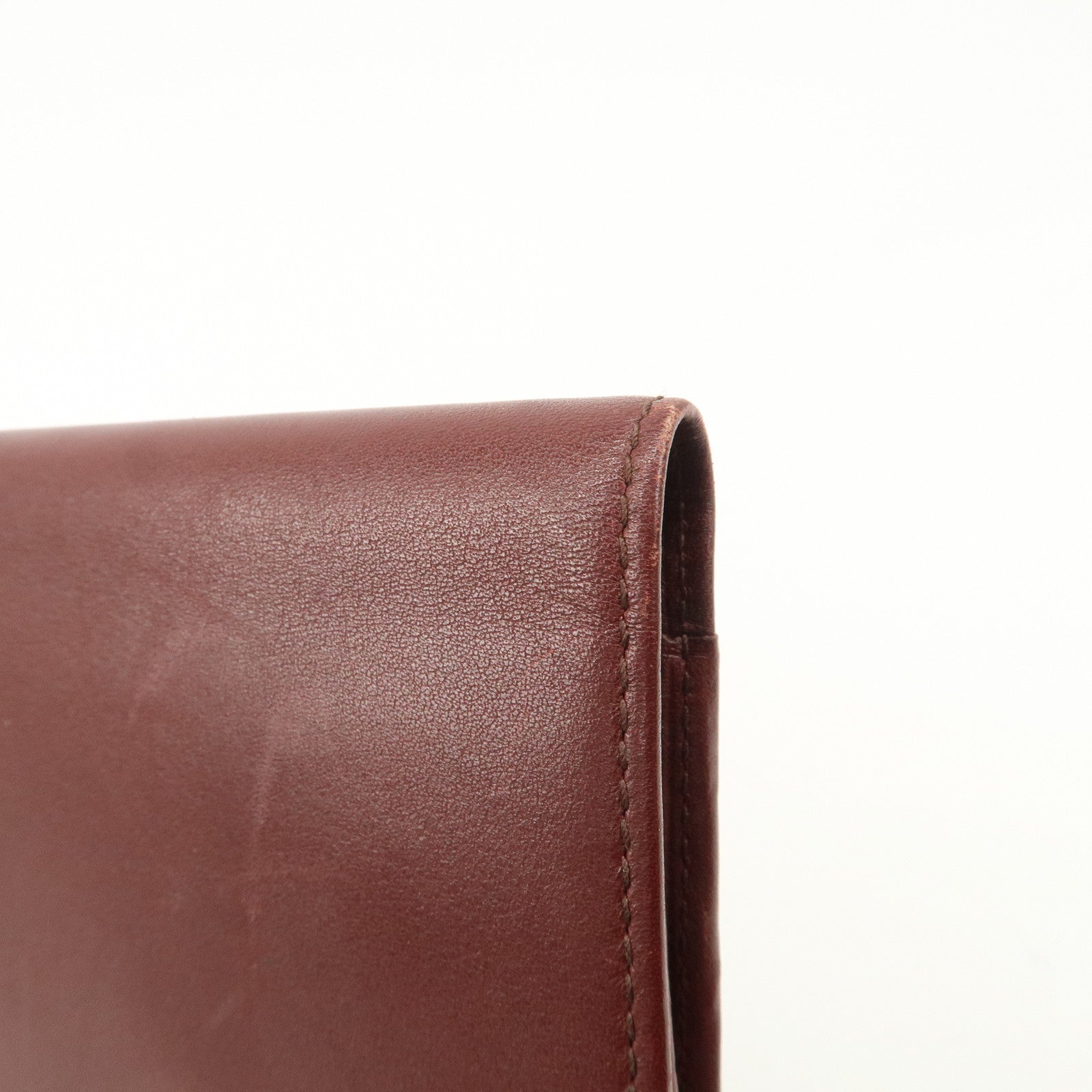 Cartier Must Line Leather Clutch Bag Bordeaux Gold Hardware Used