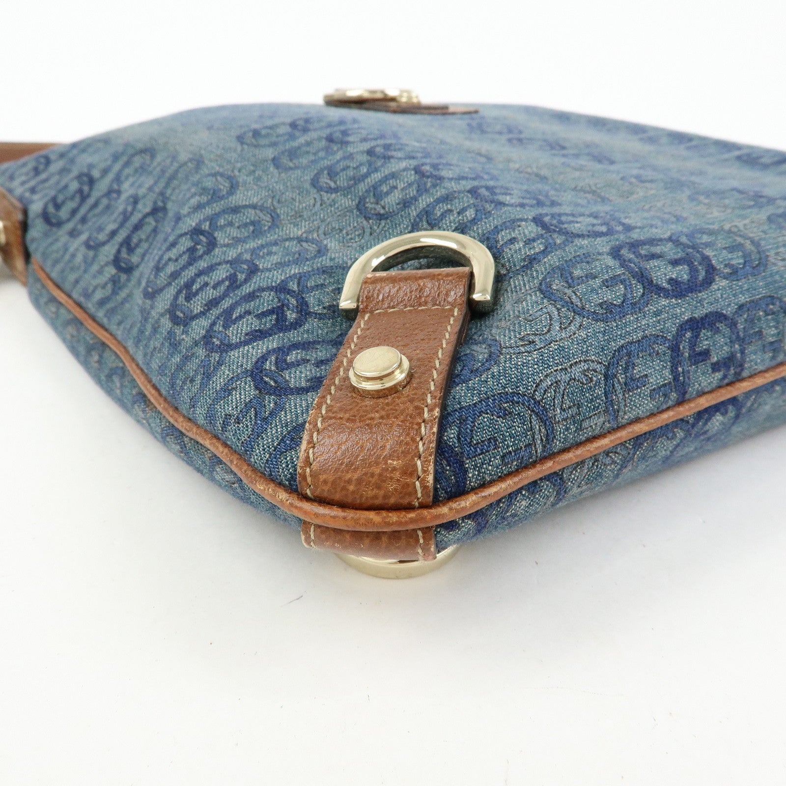 GUCCI Abbey Denim Leather Shoulder Bag Crossbody Bag Blue 131326