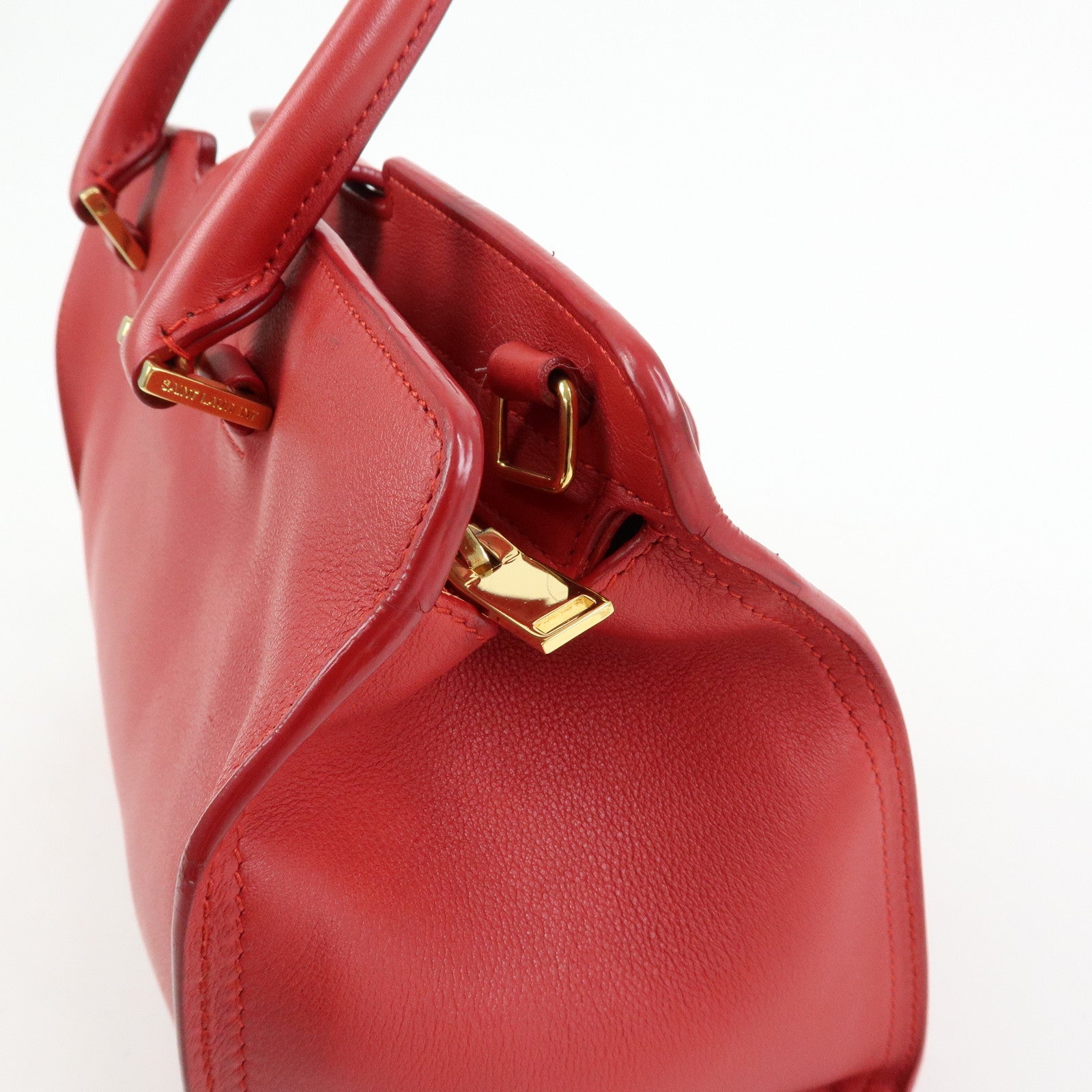 SAINT LAURENT PARIS Baby Cabas Leather 2Way Bag Hand Bag Red 424868