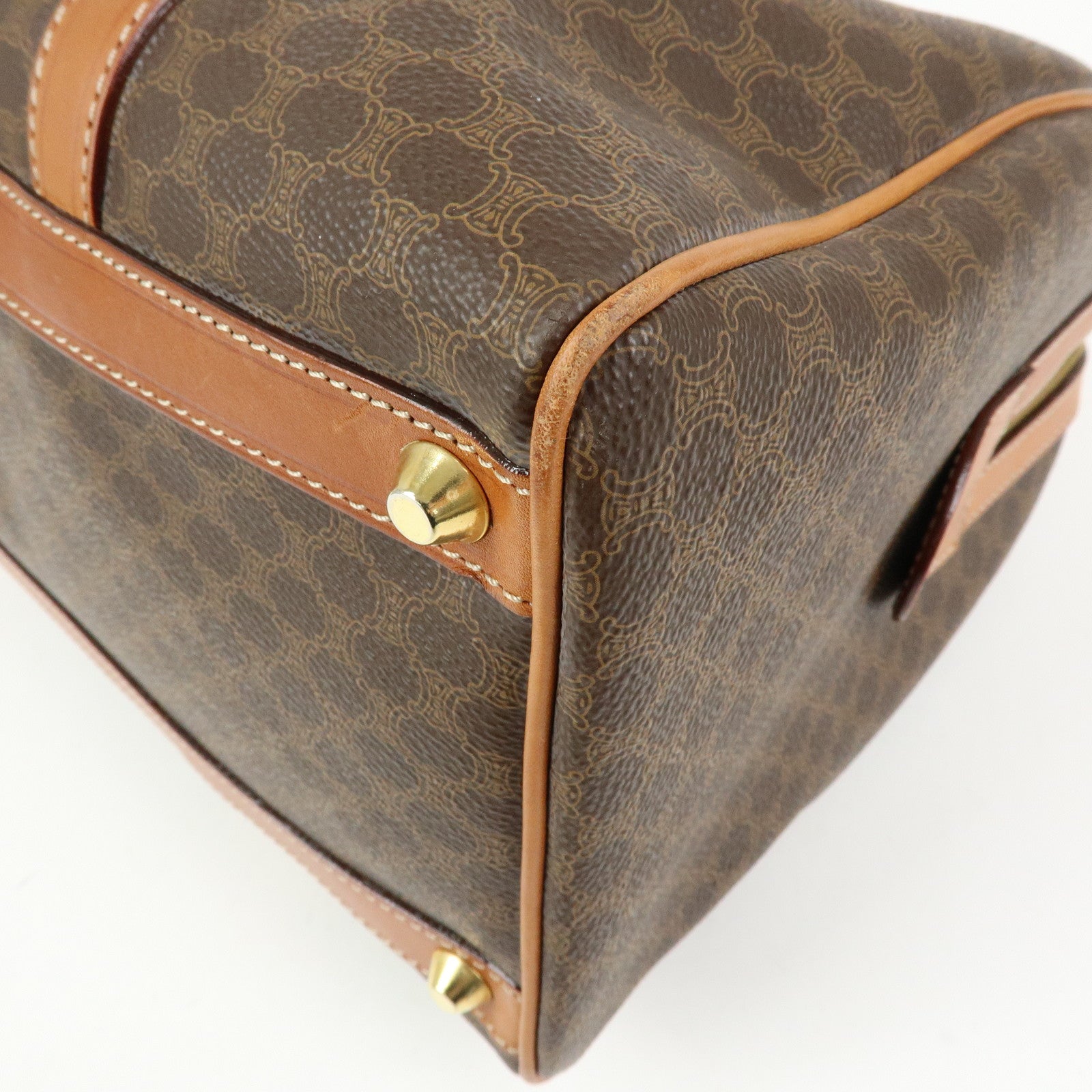 CELINE Macadam PVC Leather Boston Bag Hand Bag Brown