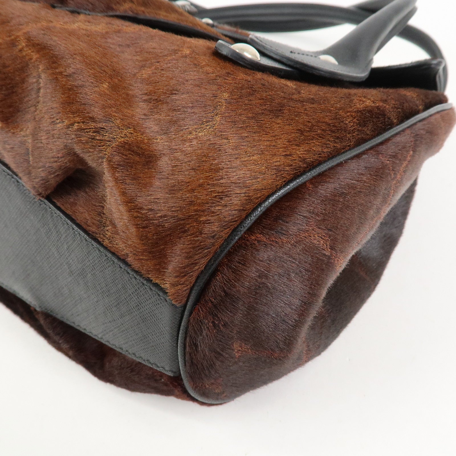 Ferragamo Gancini Logo Unborn Calf Leather Shoulder Bag Brown