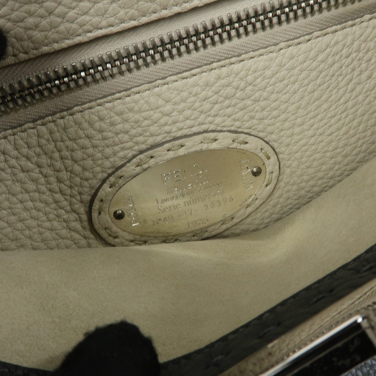 FENDI Peekaboo Selleria Leather 2Way Hand Shoulder Bag Gray 8BN290