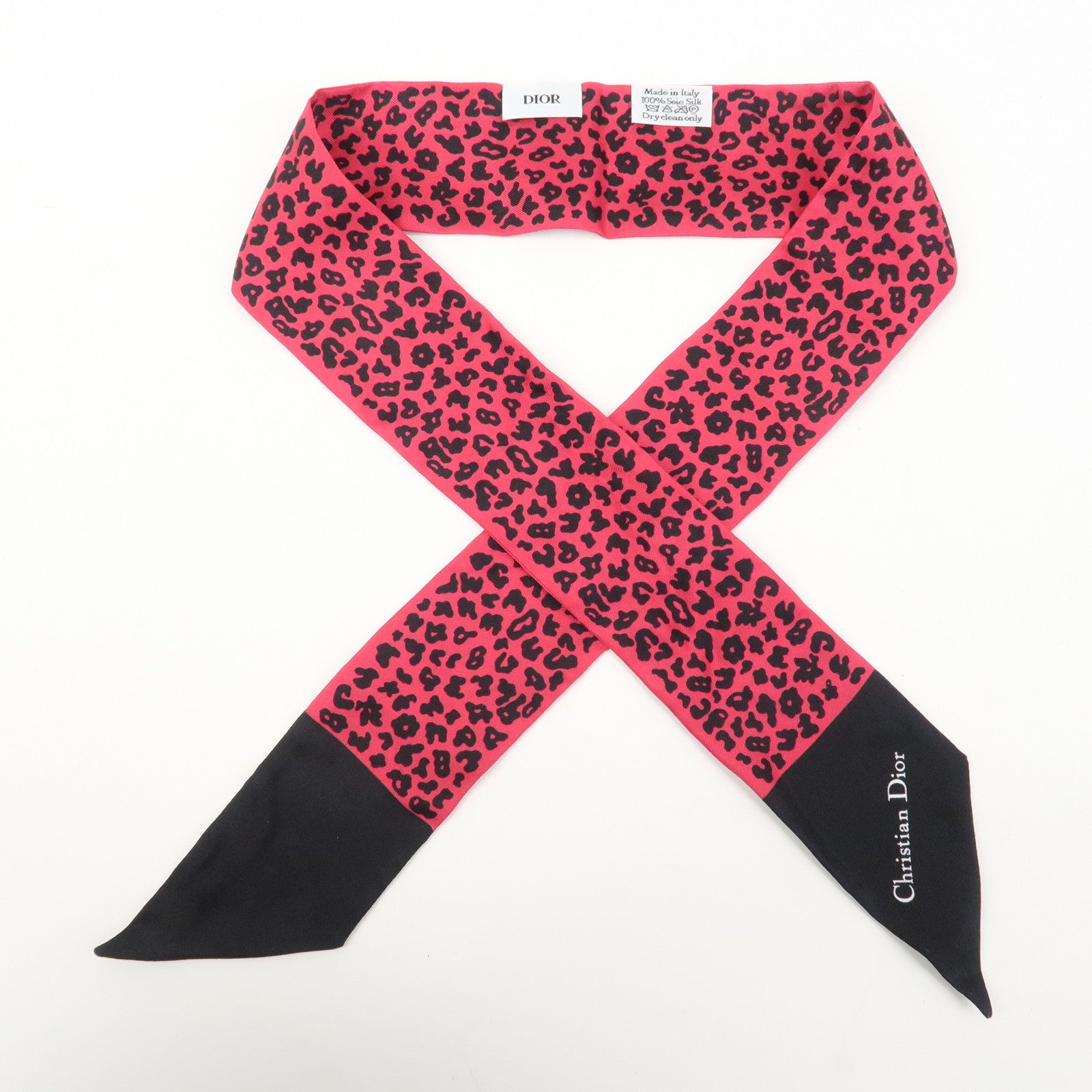 Christian Dior Logo Silk 100% Scarf Twilly Animal Pink Black