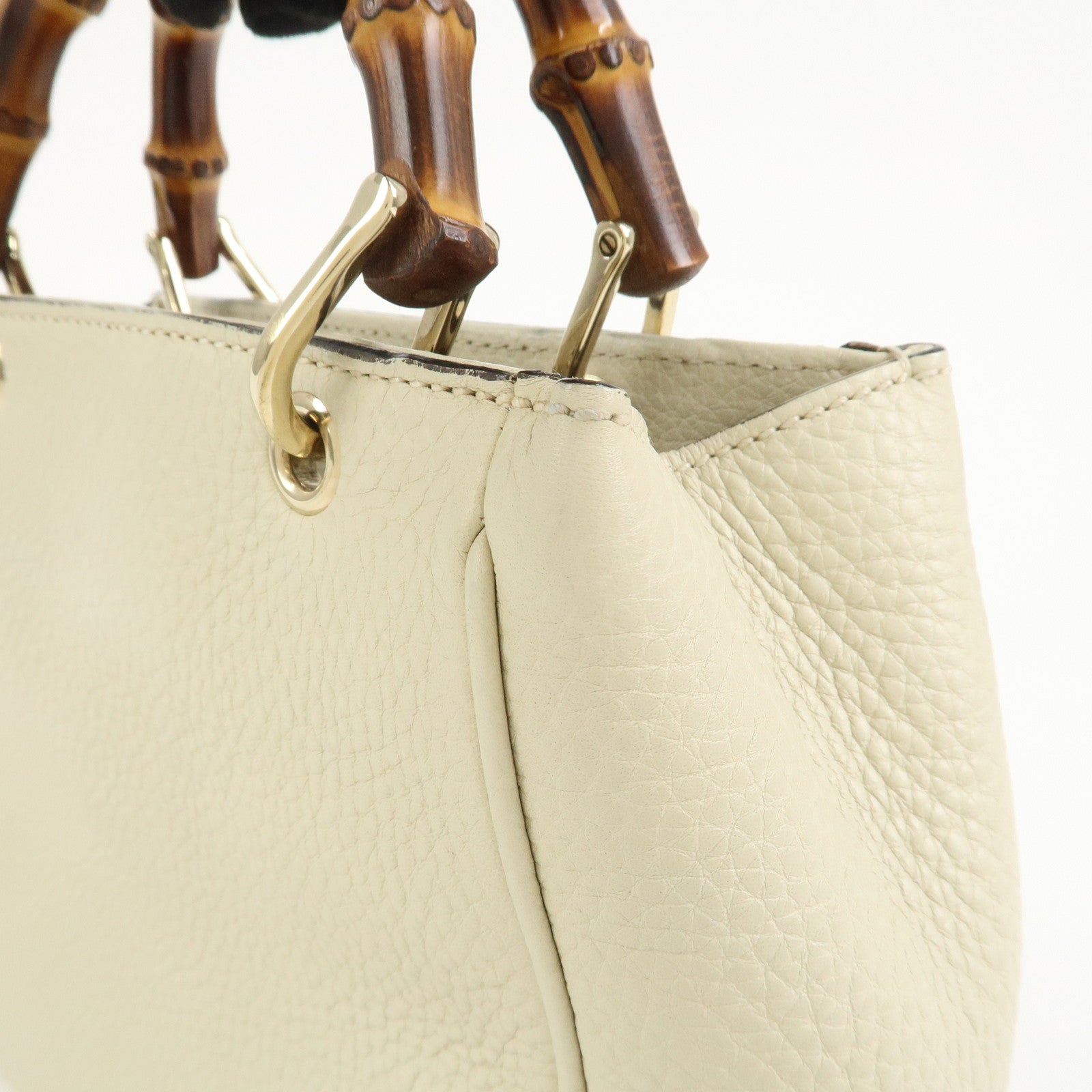GUCCI Bamboo Leather Mini Shopper 2Way Bag Hand Bag Ivory 368823