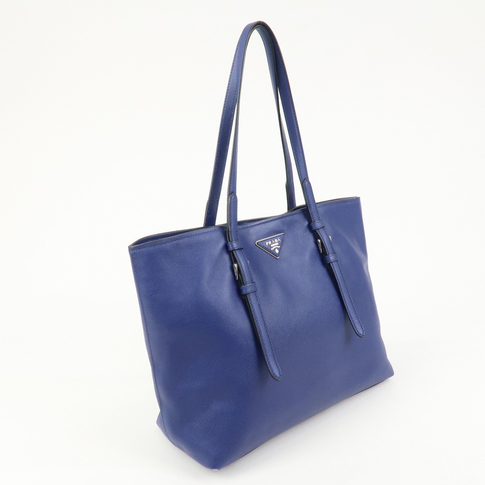 PRADA Triangle Logo Saffiano Leather Tote Shoulder Bag Blue 1BG133