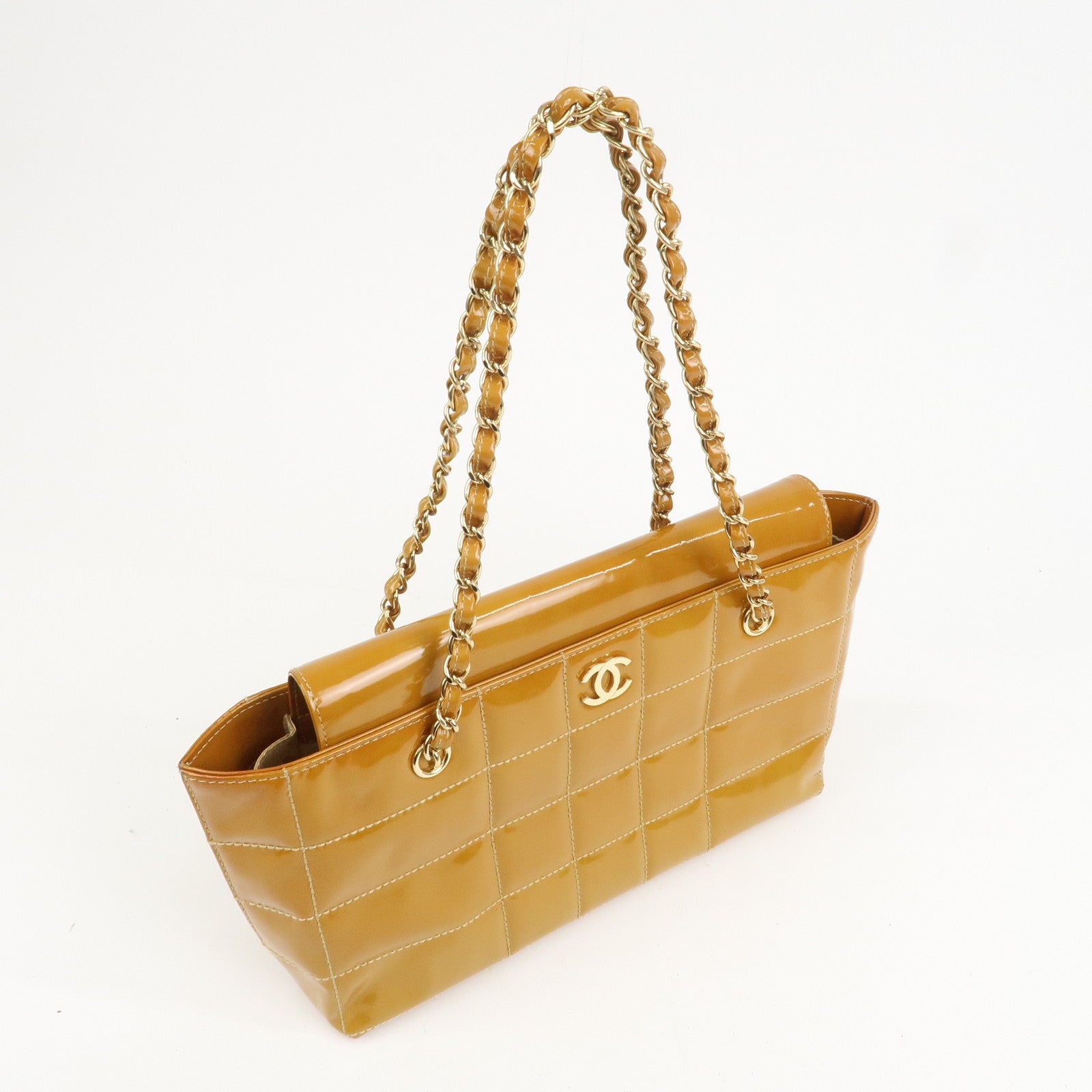 CHANEL COCO Mark Chocolate Bar Patent Leather Chain Shoulder Bag