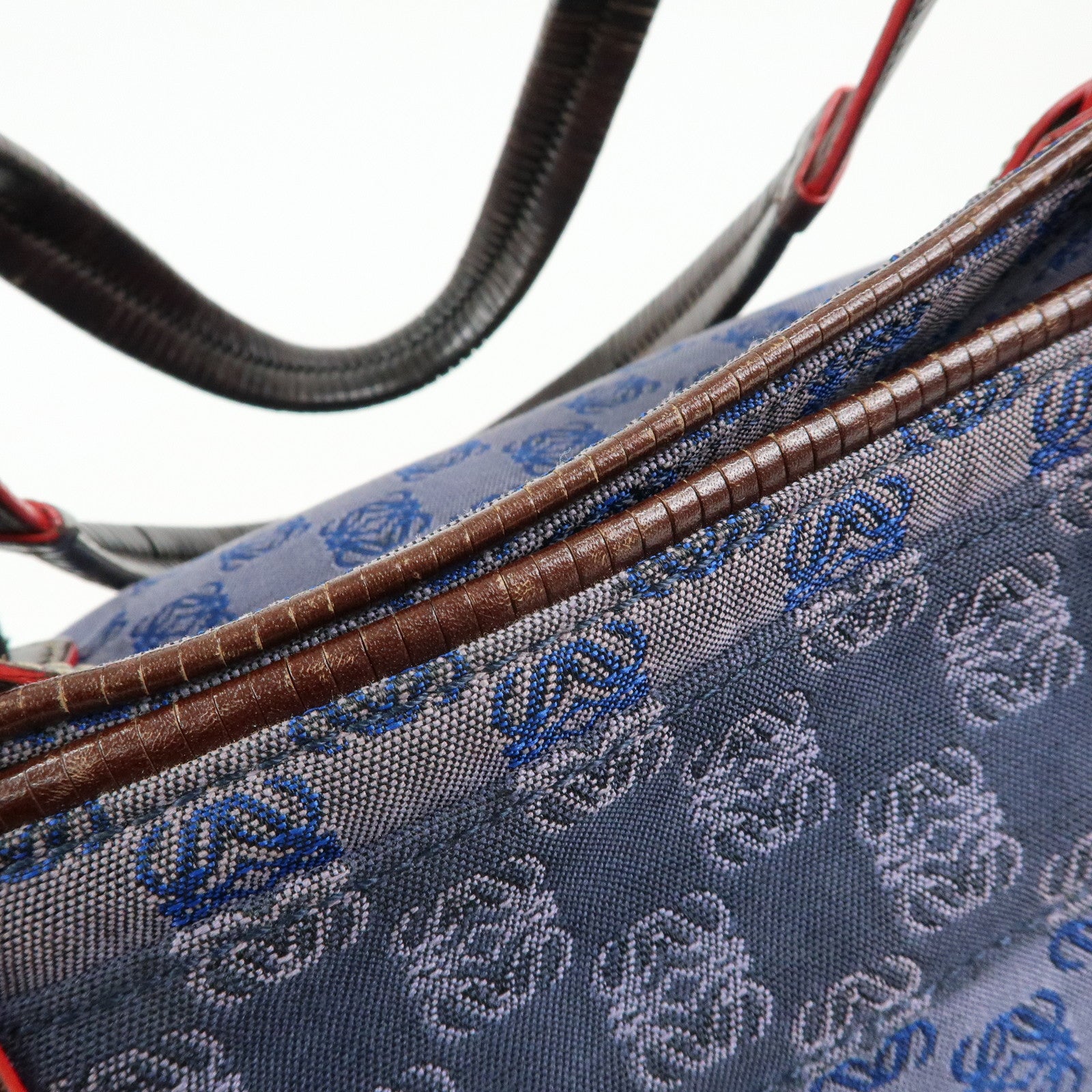 LOEWE Repeat Anagram Canvas Leather Tote Bag Hand Bag Blue Brown