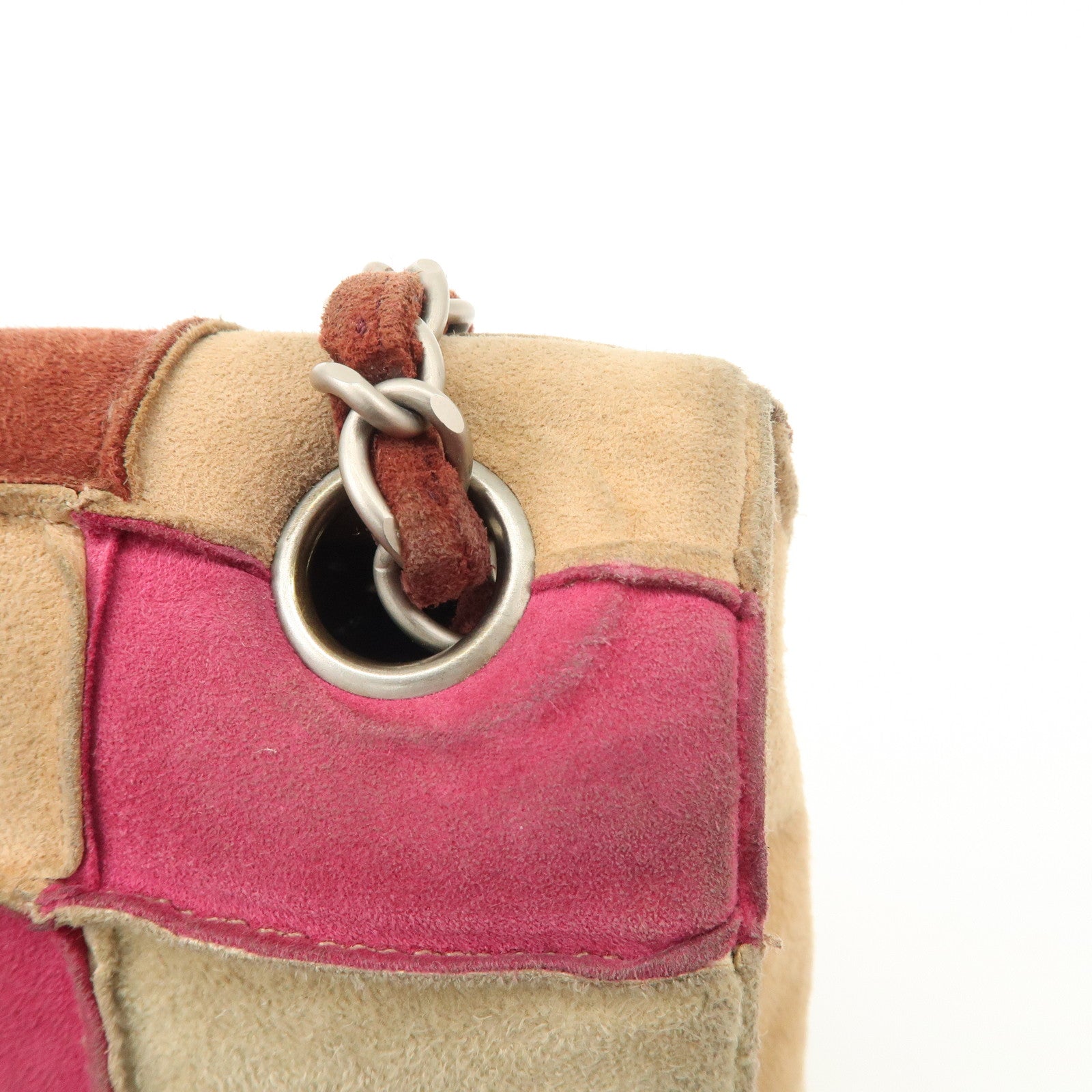 CHANEL 2.55 Suede Patchwork Chain Shoulder Bag Multicolor A14528 Used