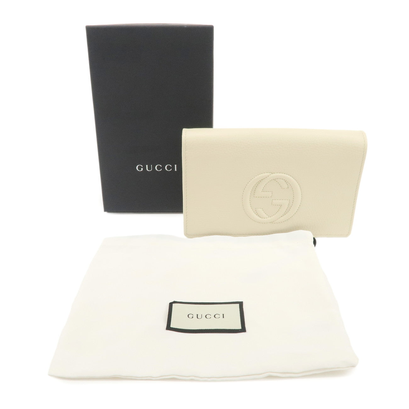 GUCCI SOHO Interlocking G Leather Chain Wallet Chain Shoulder Bag Ivory 598211 Used