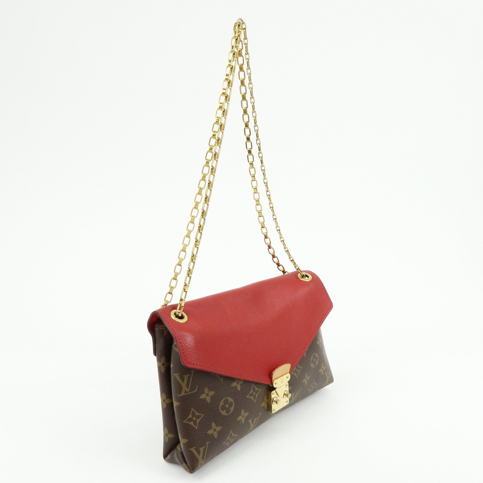 Louis Vuitton Monogram Pallas Chain Hand Bag Brown Red M41201