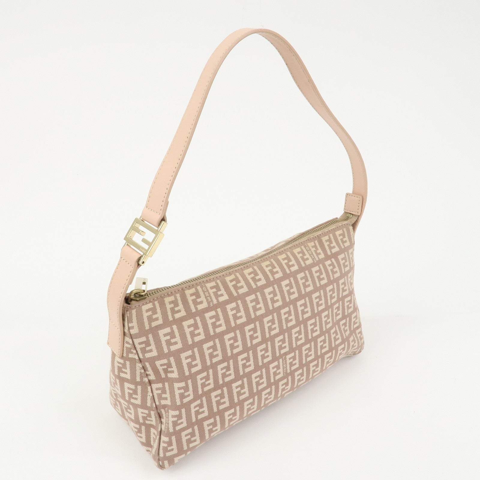 FENDI Zucchino Canvas Leather Shoulder Bag Hand Bag Pink 8BR444