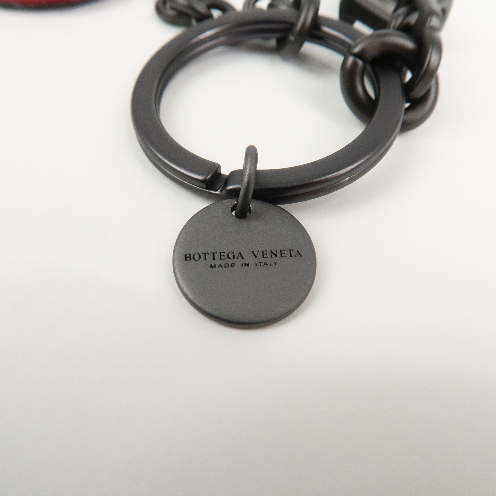 BOTTEGA VENETA Intrecciato Leather Metal Bag Charm Key Chain Red