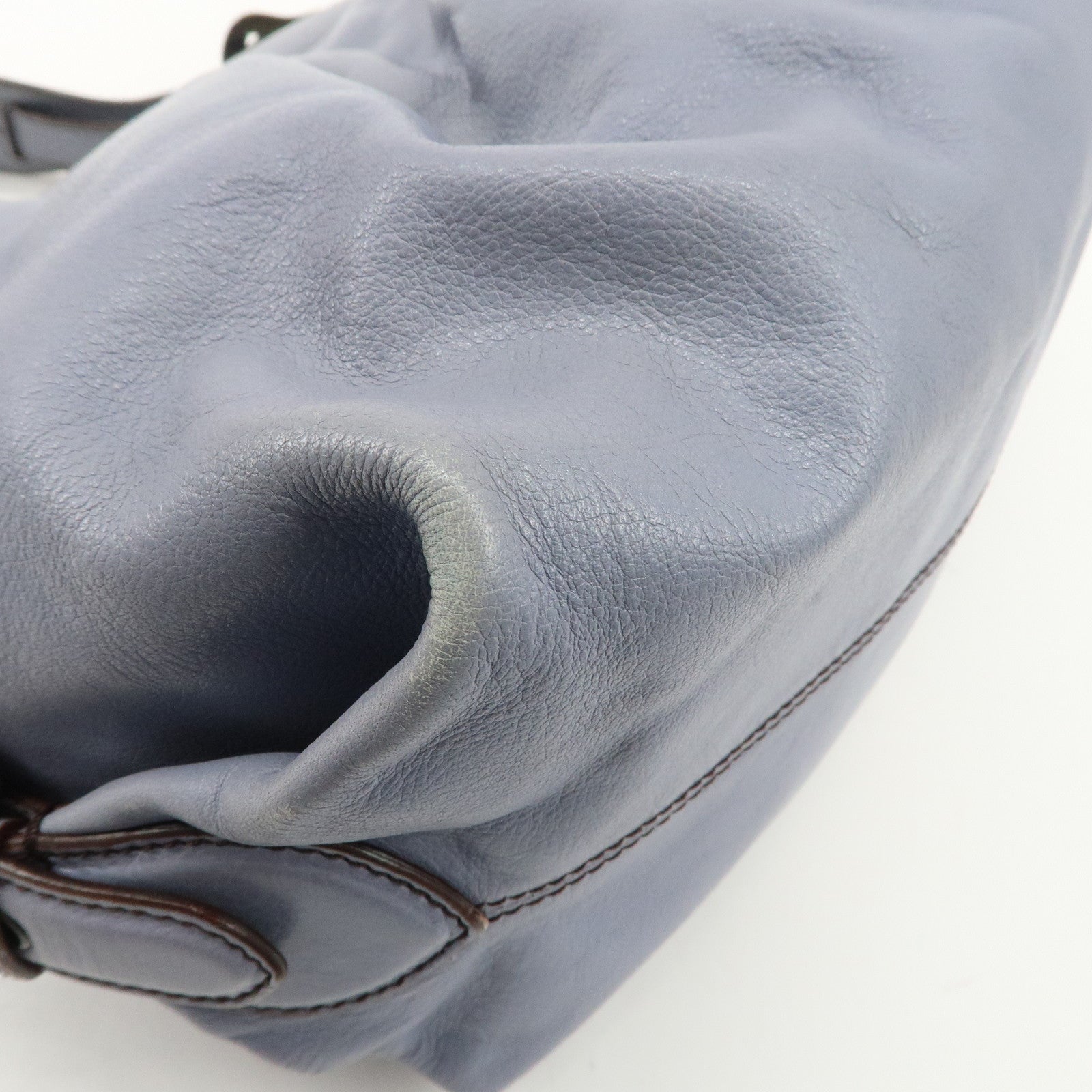 FENDI Leather Shoulder Bag Hand Bag Blue Gold HDW Used