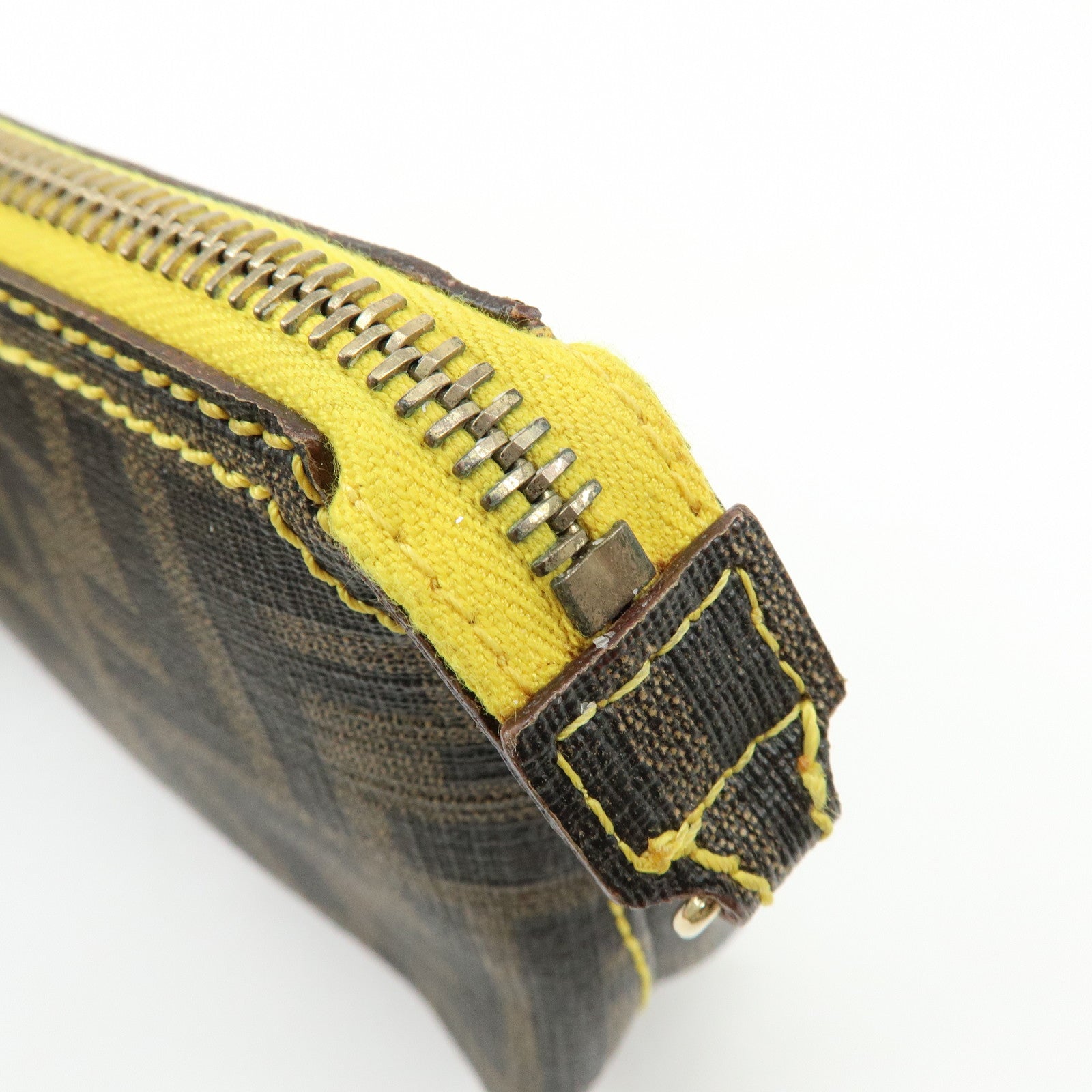 FENDI Zucca Print PVC Chain Accessory Pouch Brown Yellow 8BR592
