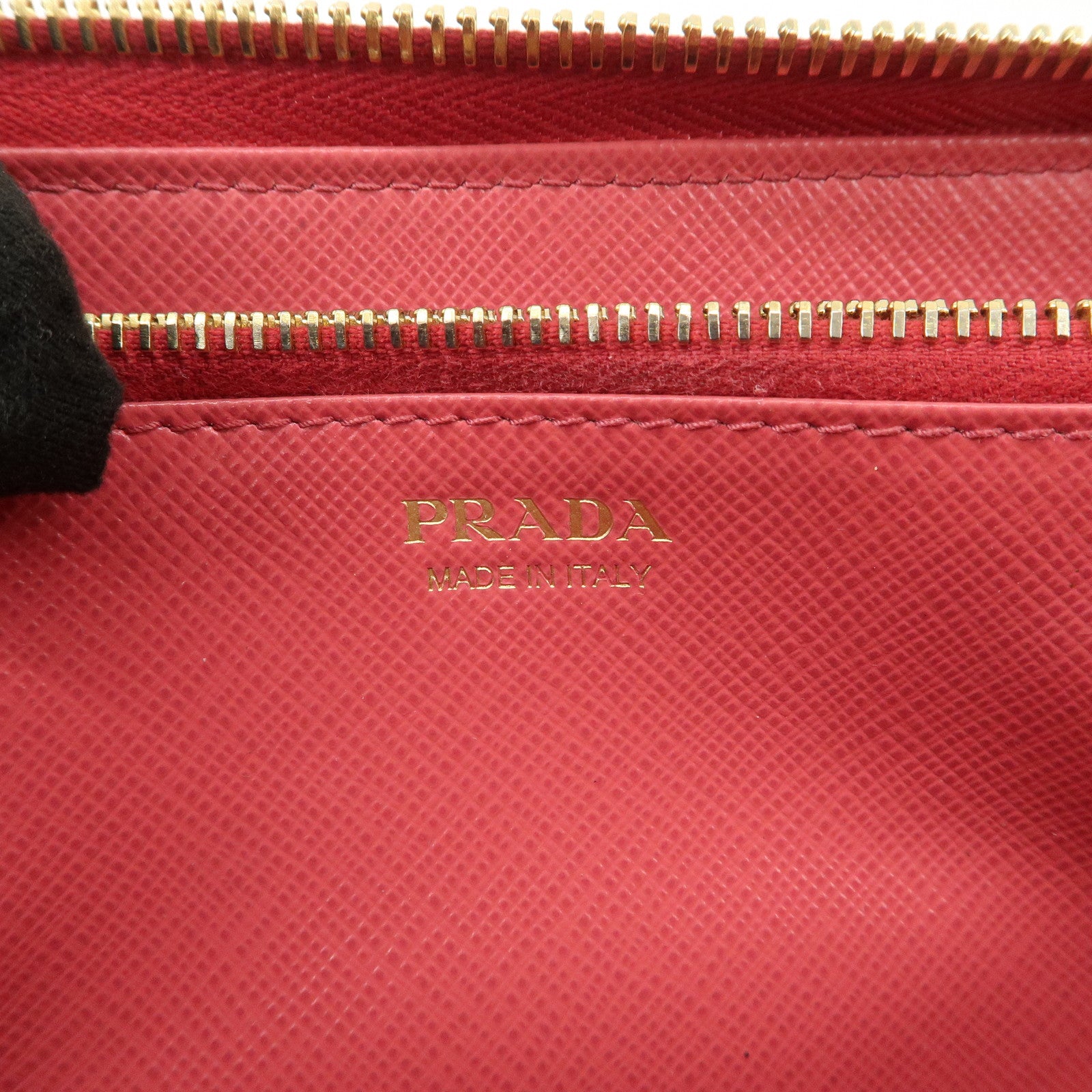 PRADA Logo Saffiano Leather Round Zippy Long Wallet Pink 1M0506