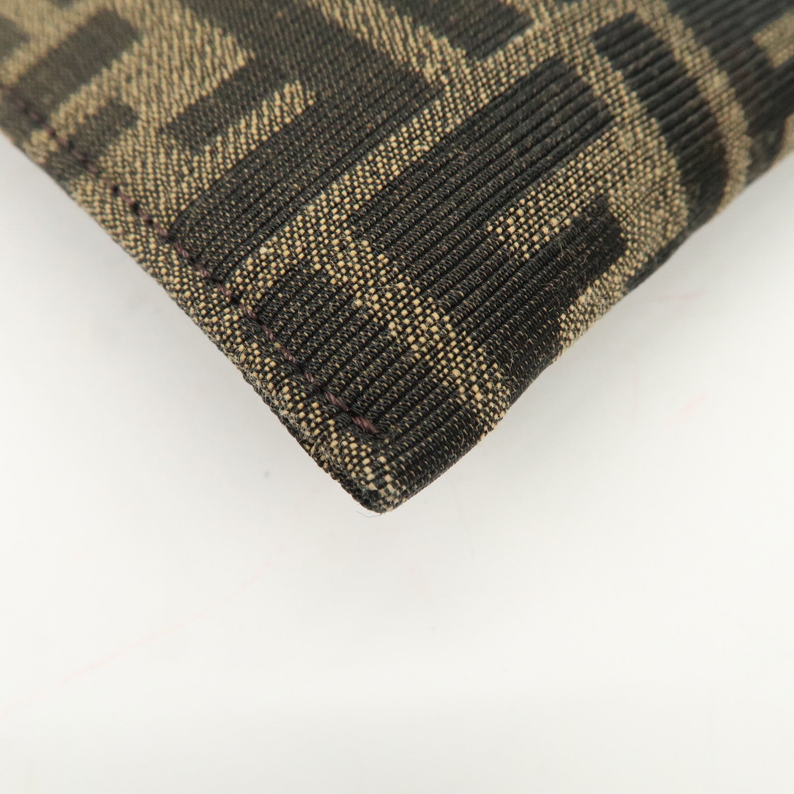 FENDI Zucca Leather Canvas Slim Clutch Bag Medium Brown 7N0134