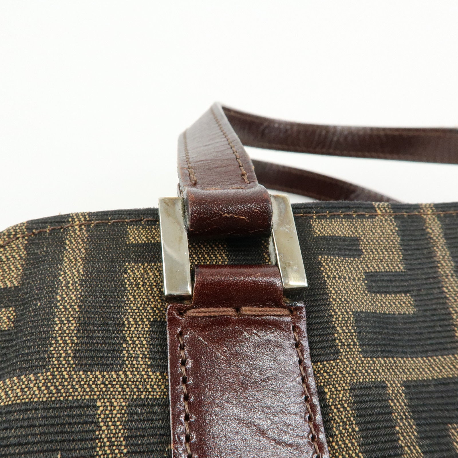 FENDI Zucca Jacquard Canvas Leather Top Handle Hand Bag Brown