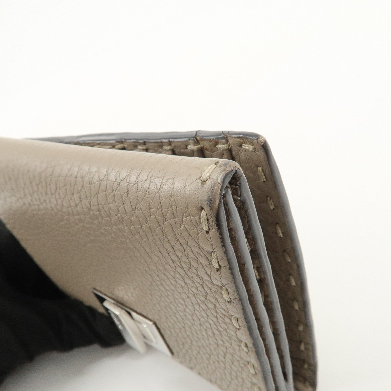 FENDI Logo Leather Compact Wallet Greige