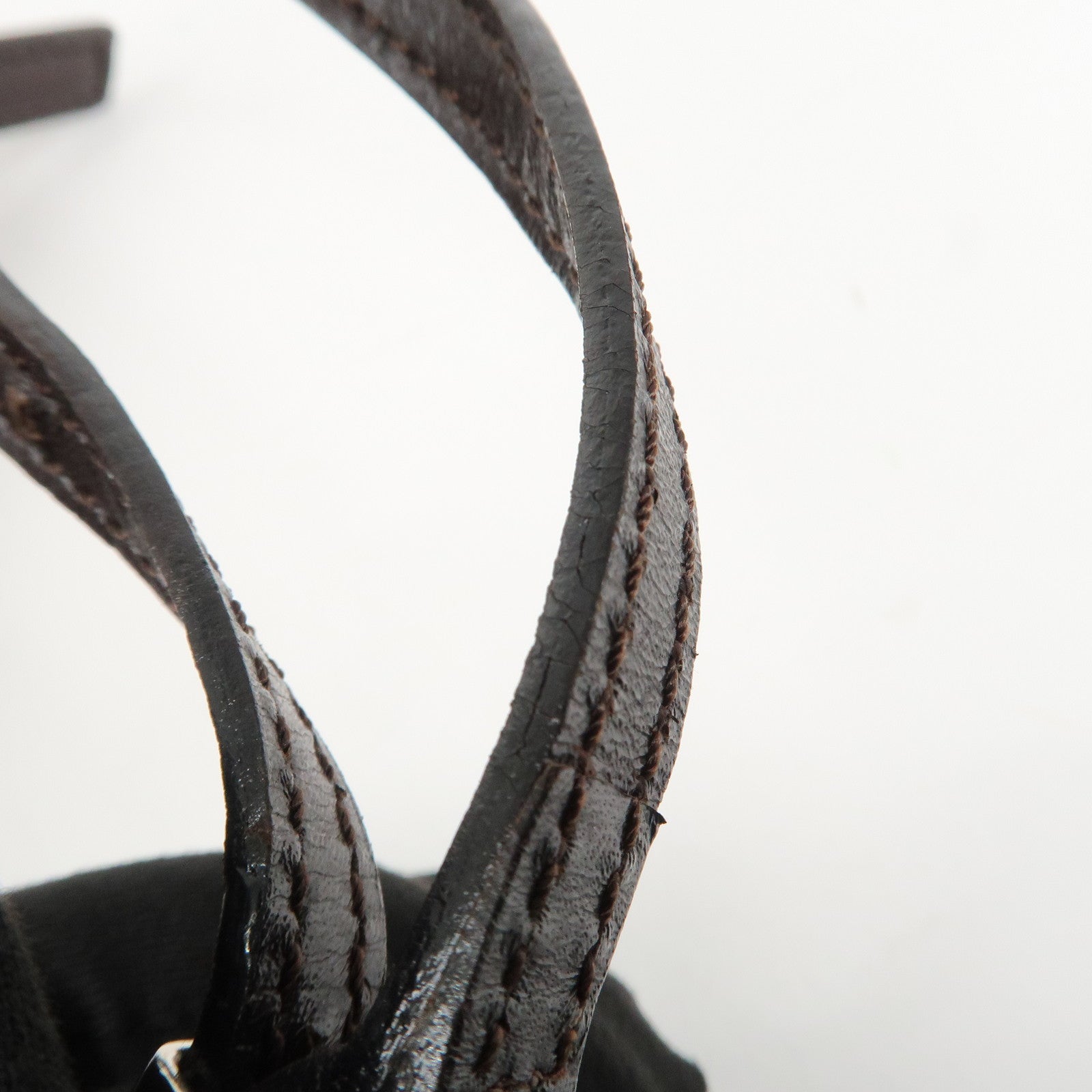 FENDI Zucca Canvas Leather Shoulder Bag Black Brown Silver HDW Used