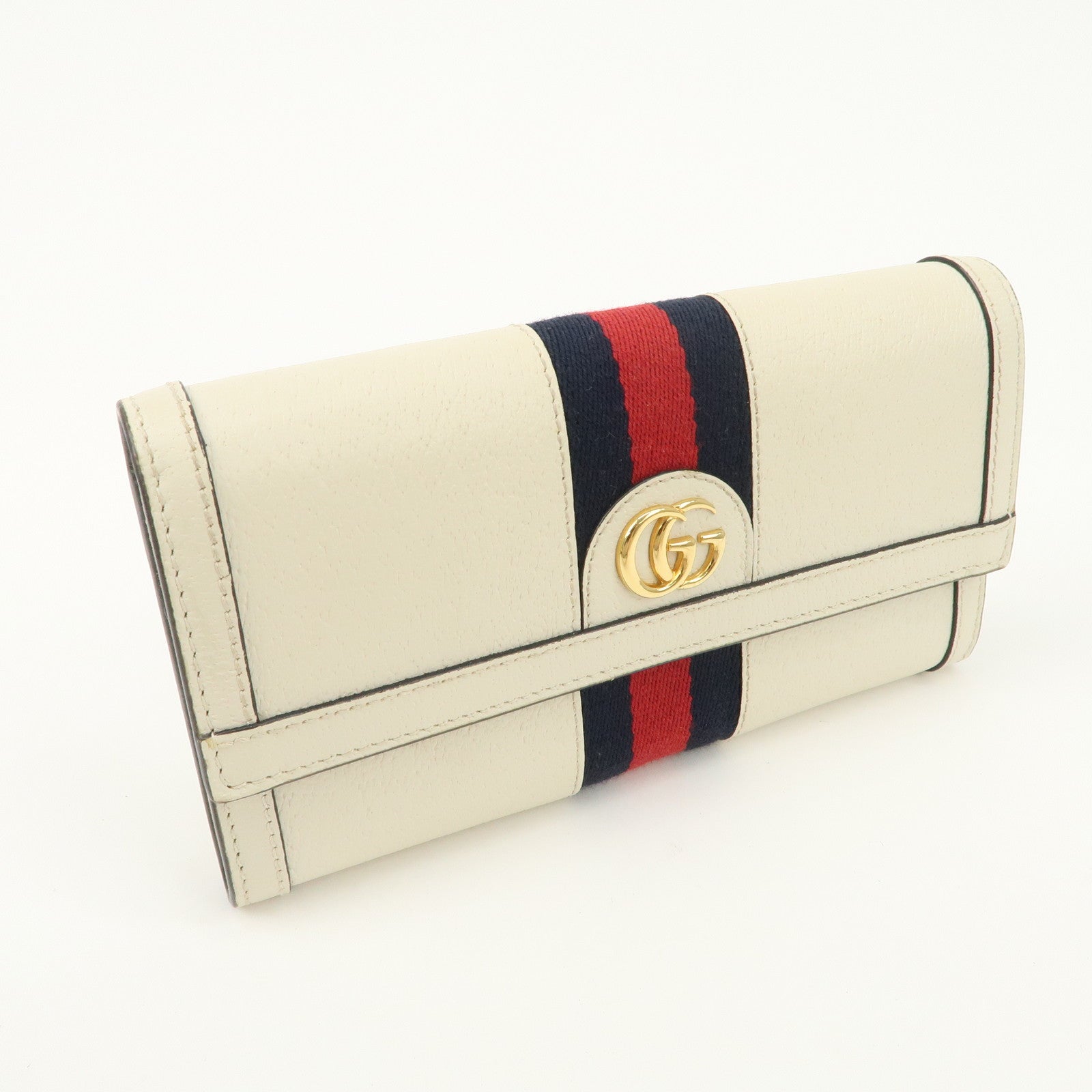 GUCCI Ophidia Sherry GG Marmont Leather Bi-fold Long Wallet Ivory 523153