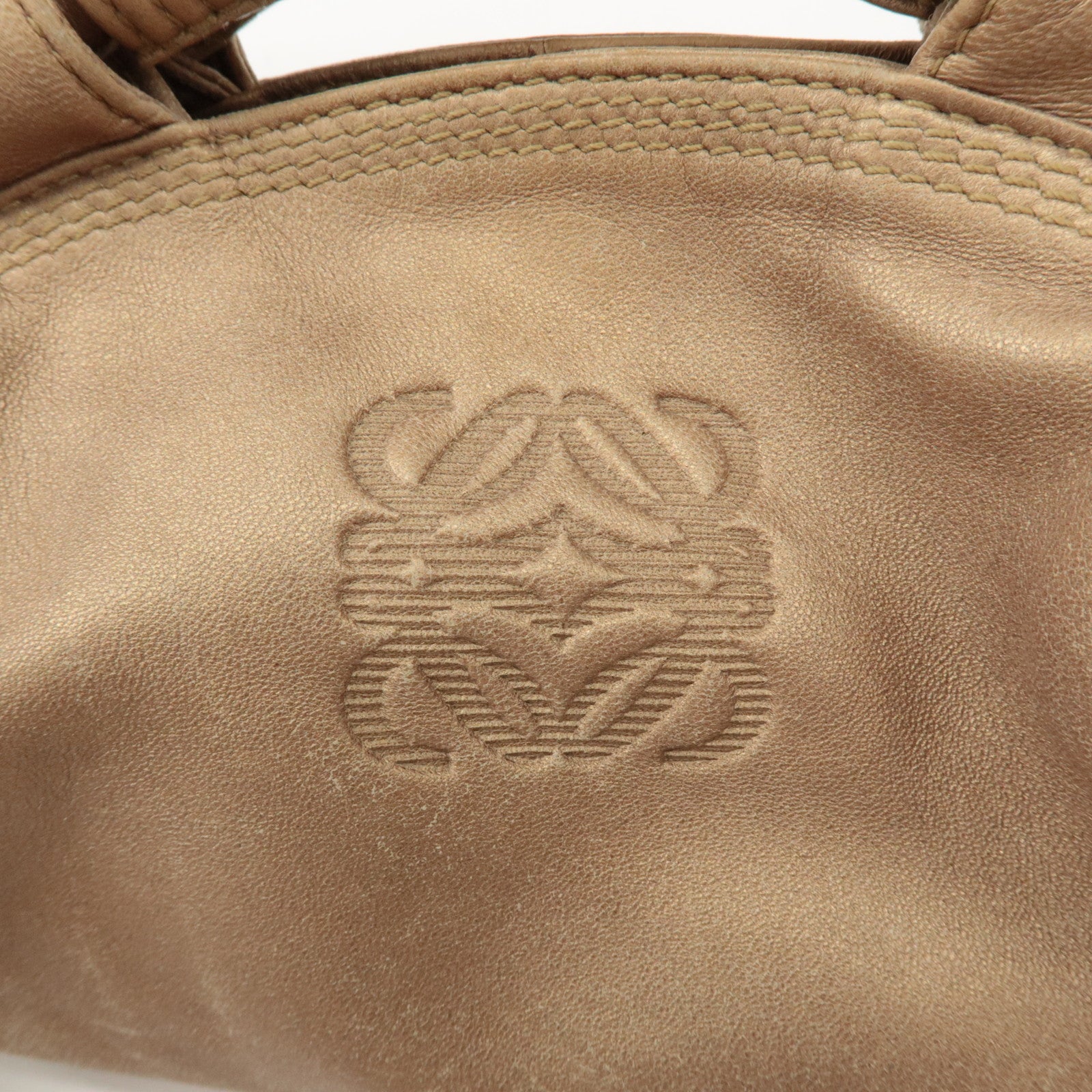LOEWE Anagram Leather Mini Nappa Aire Hand Bag Tote Bag Gold Used