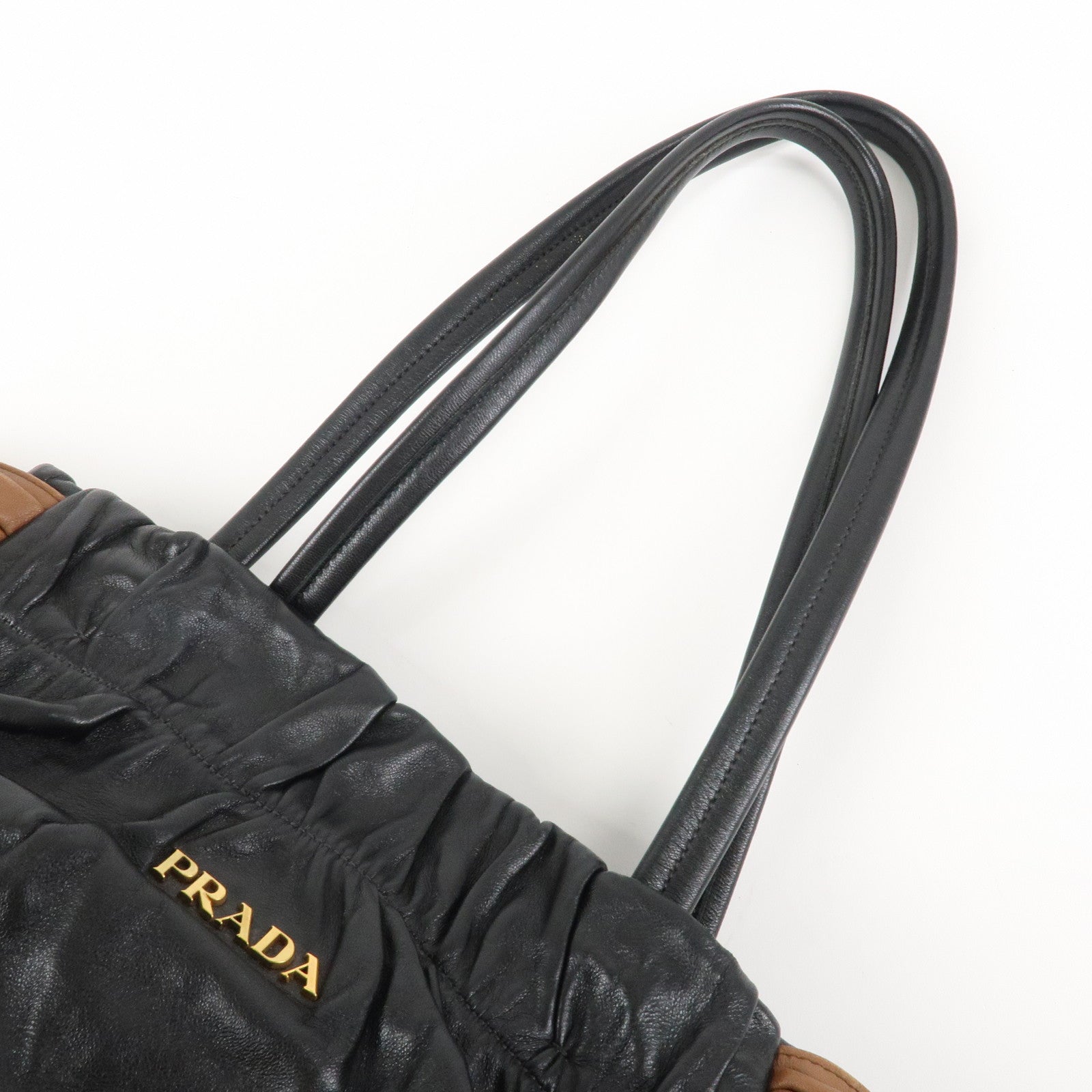 PRADA Leather Ribbon Shoulder Bag Hand Bag Black Brown Used