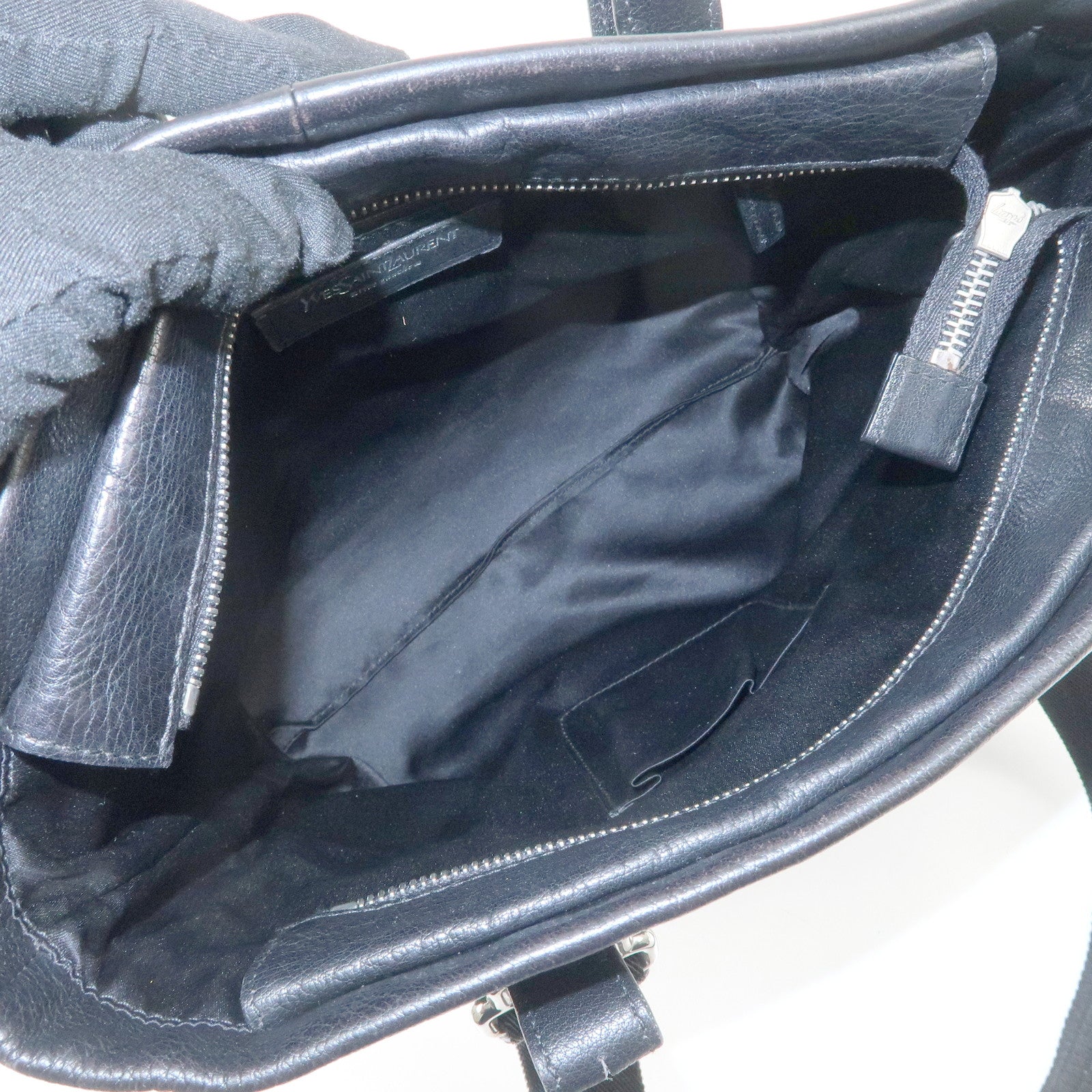 SAINT LAURENT PARIS Leather Canvas Tote Bag Hand Bag Shoulder Bag