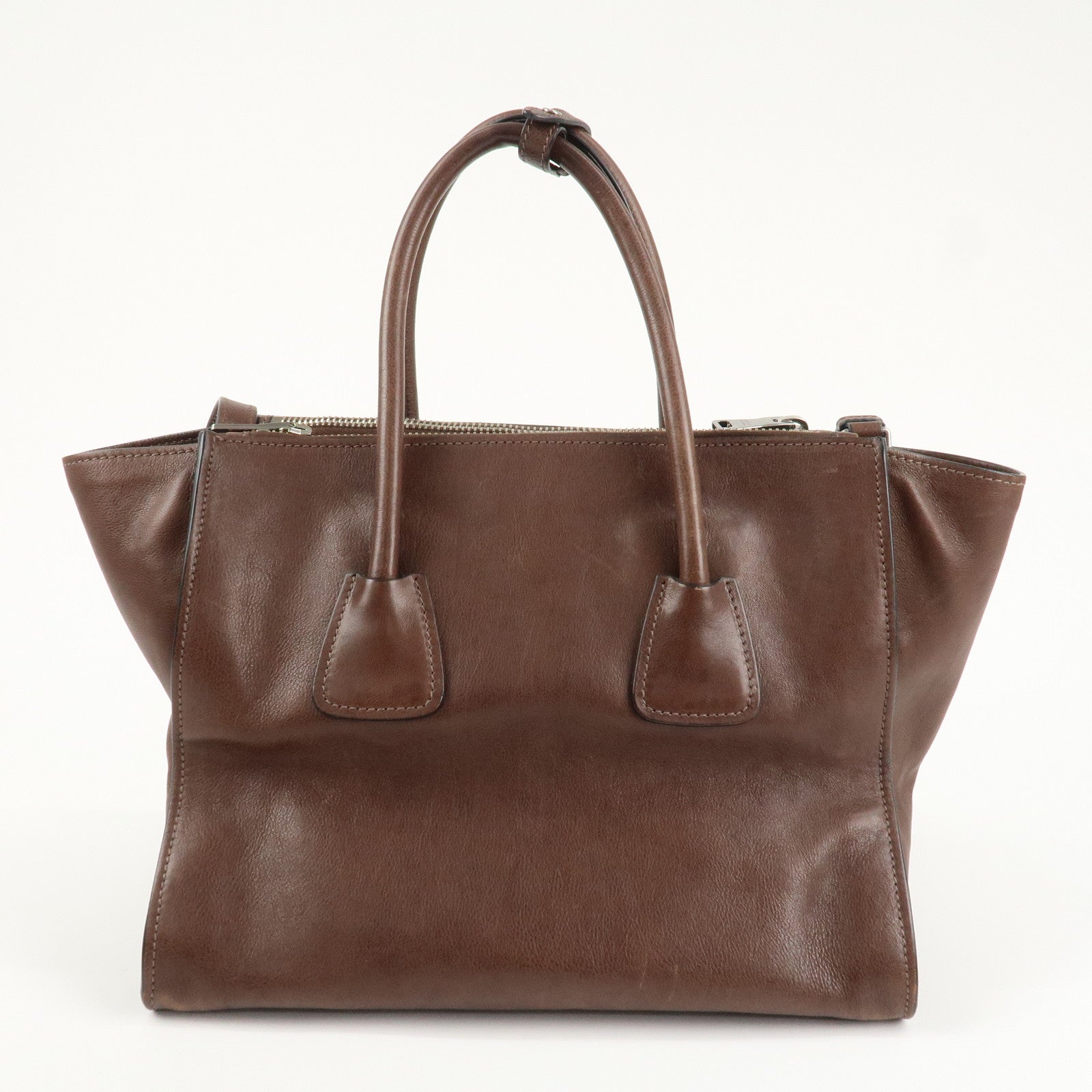 PRADA Triangle Logo Leather 2way Hand Bag Shoulder Bag Brown BN2619 Used