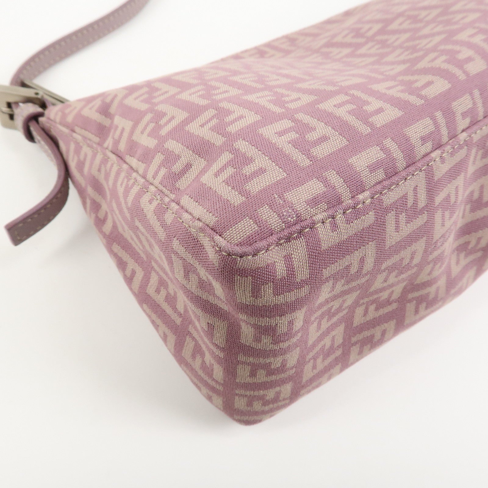 FENDI Zucchino Canvas Leather Shoulder Bag Light Purple 8BR267
