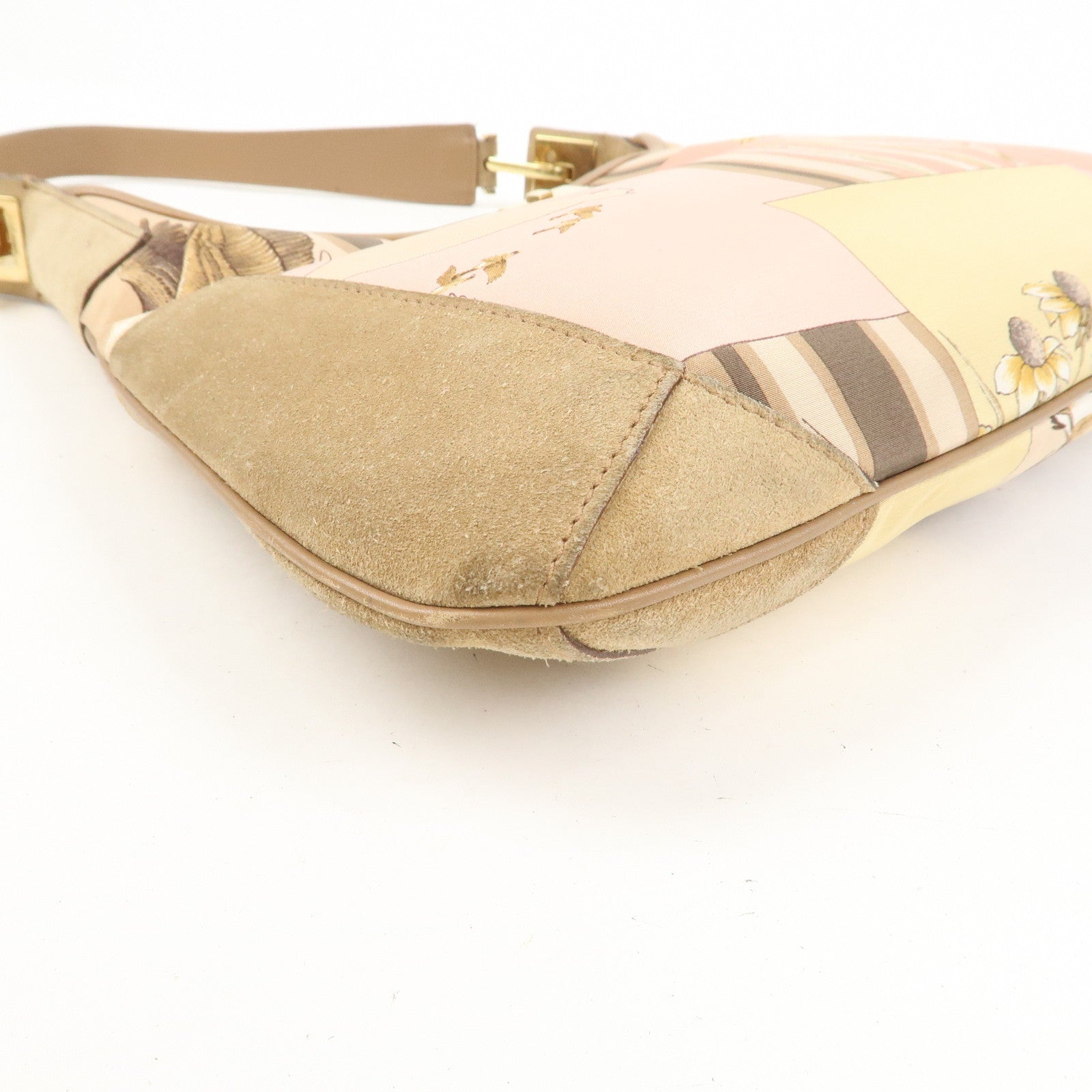 Ferragamo Nylon Leather Shoulder Bag Brown Pink Gold