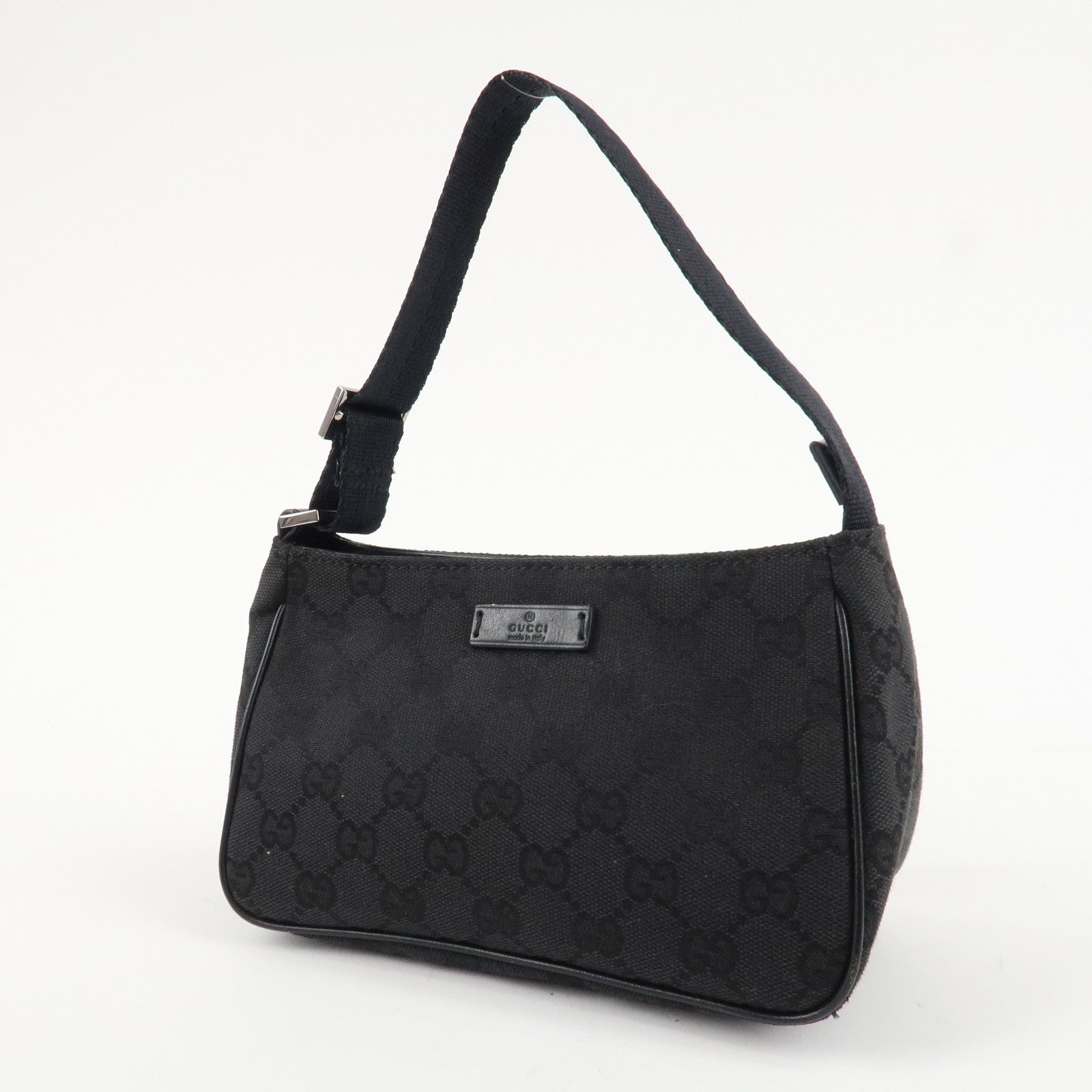 GUCCI GG Canvas Leather Mini Handbag Pouch Black 106644 Used