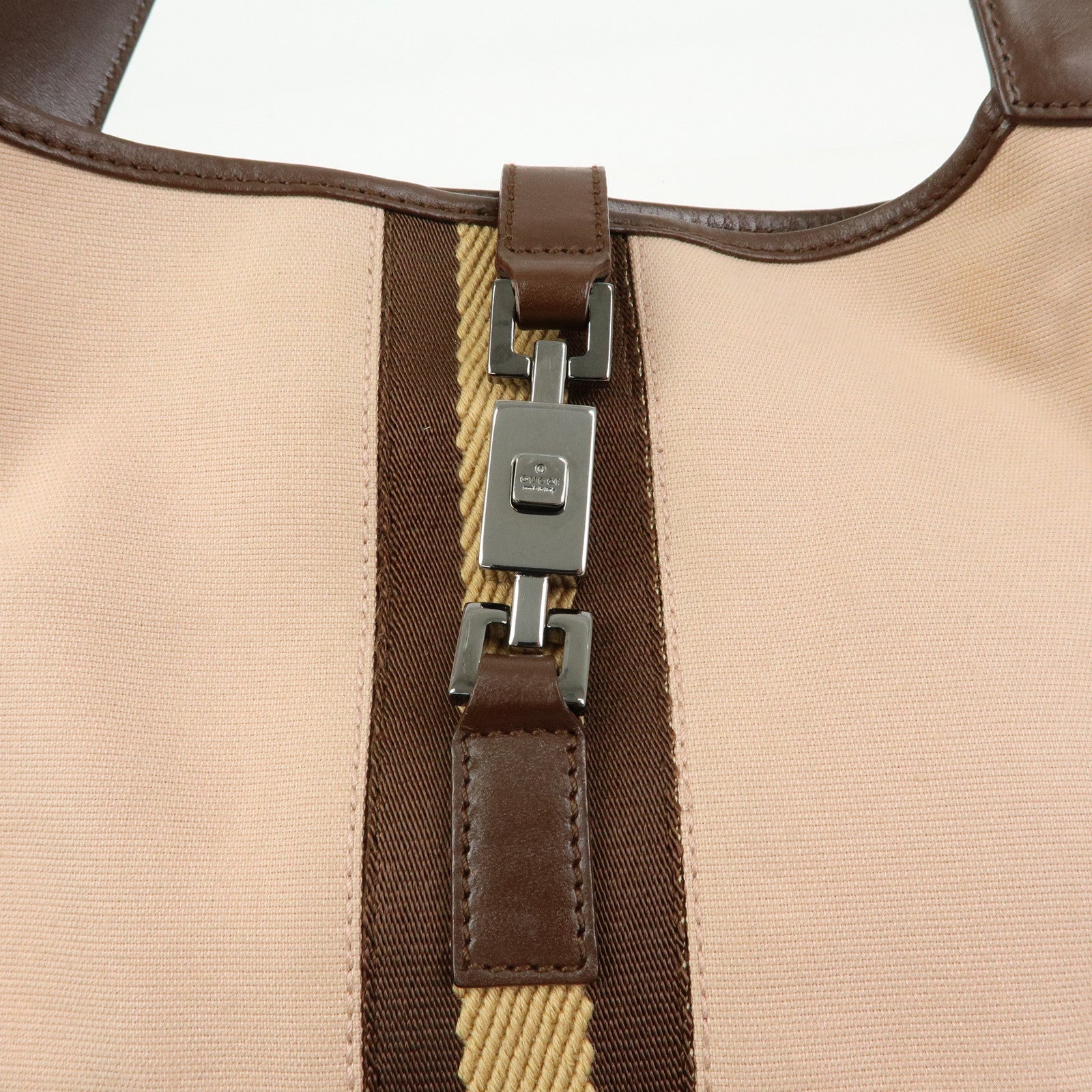 GUCCI Jackie Canvas Leather Shoulder Bag Pink Brown 001・3785