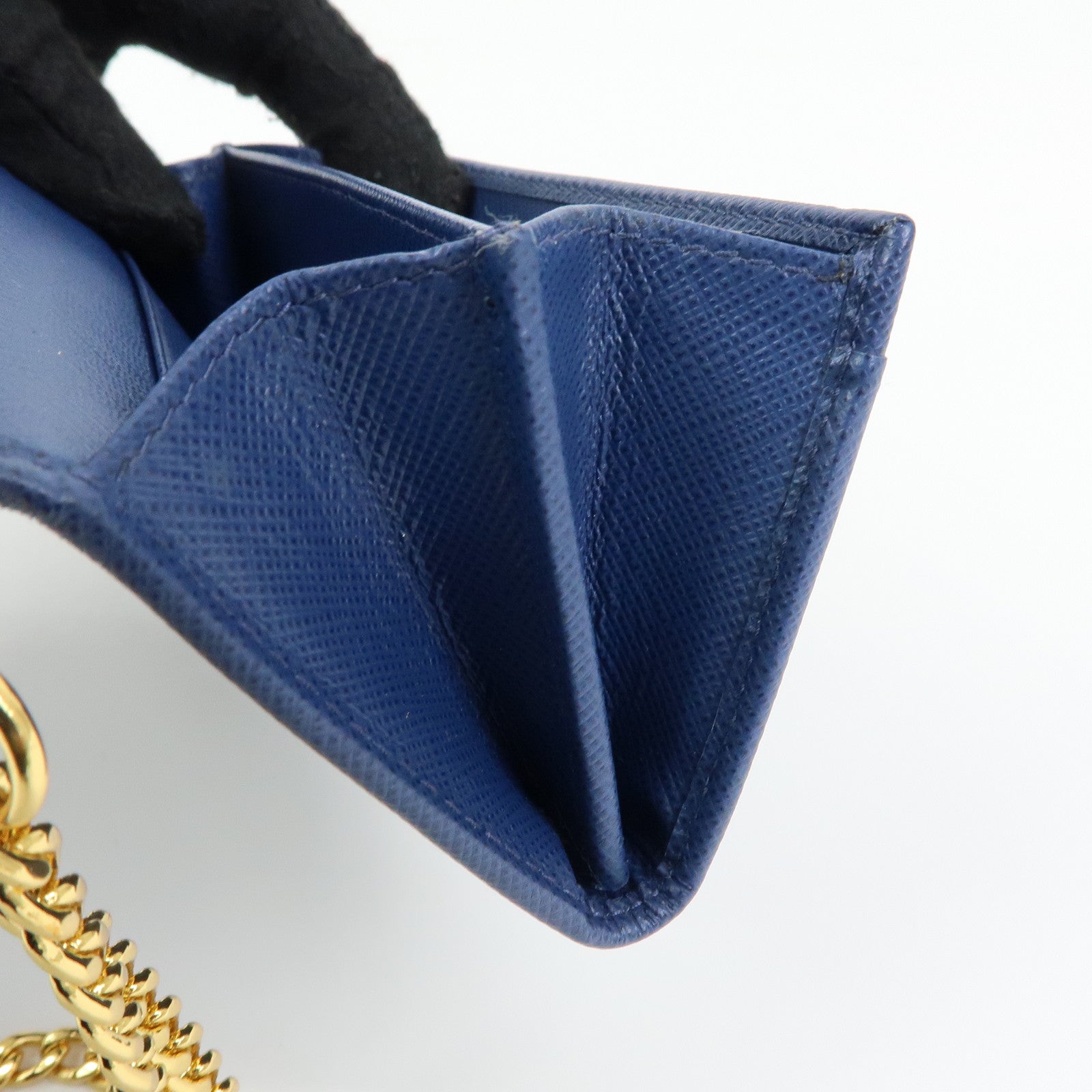 PRADA Saffiano Leather Compact Wallet Card Case Blue 1MC015