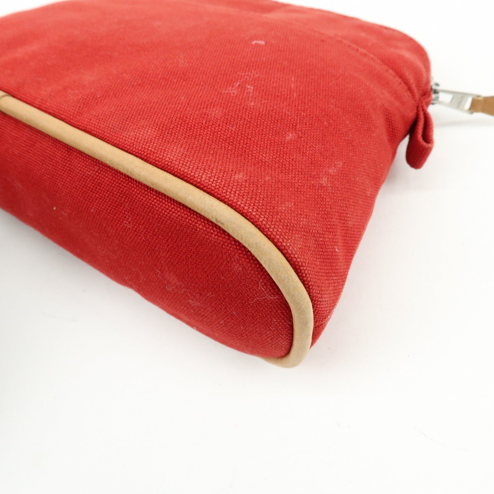HERMES Bolide Cotton Leather Pouch Cosmetic Pouch Red