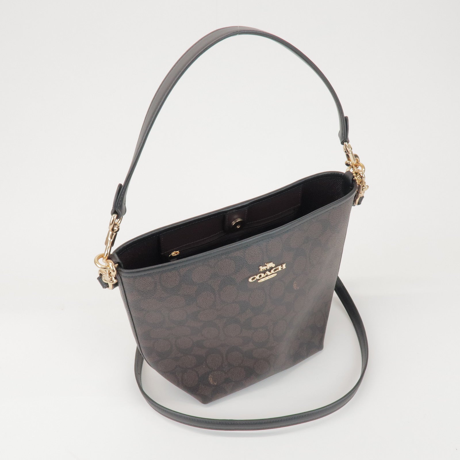 COACH Signature City PVC Leather 2Way Shoulder Bucket Bag Brown