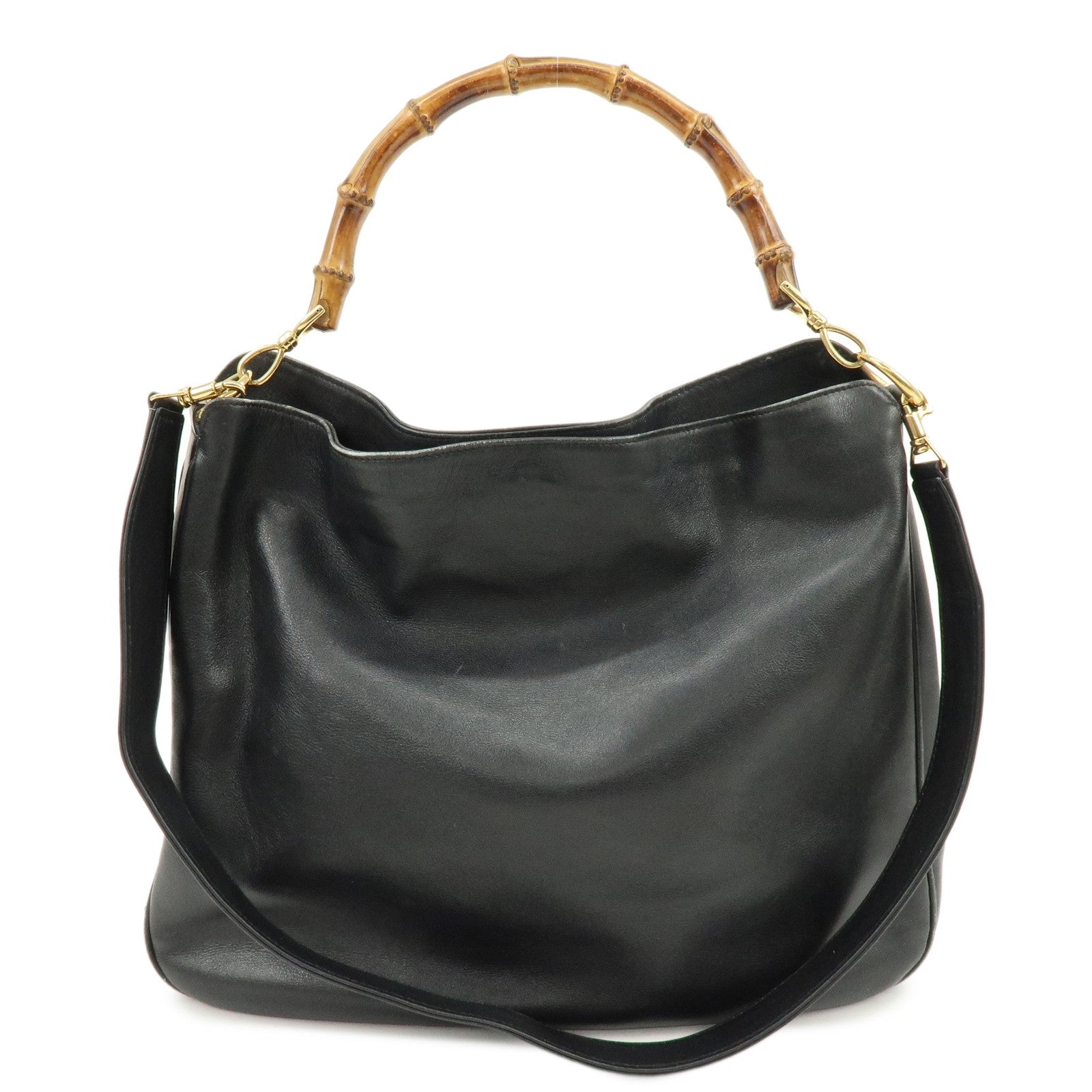 GUCCI Bamboo Leather 2Way Hand Shoulder Bag Black 001・2058・1577・0
