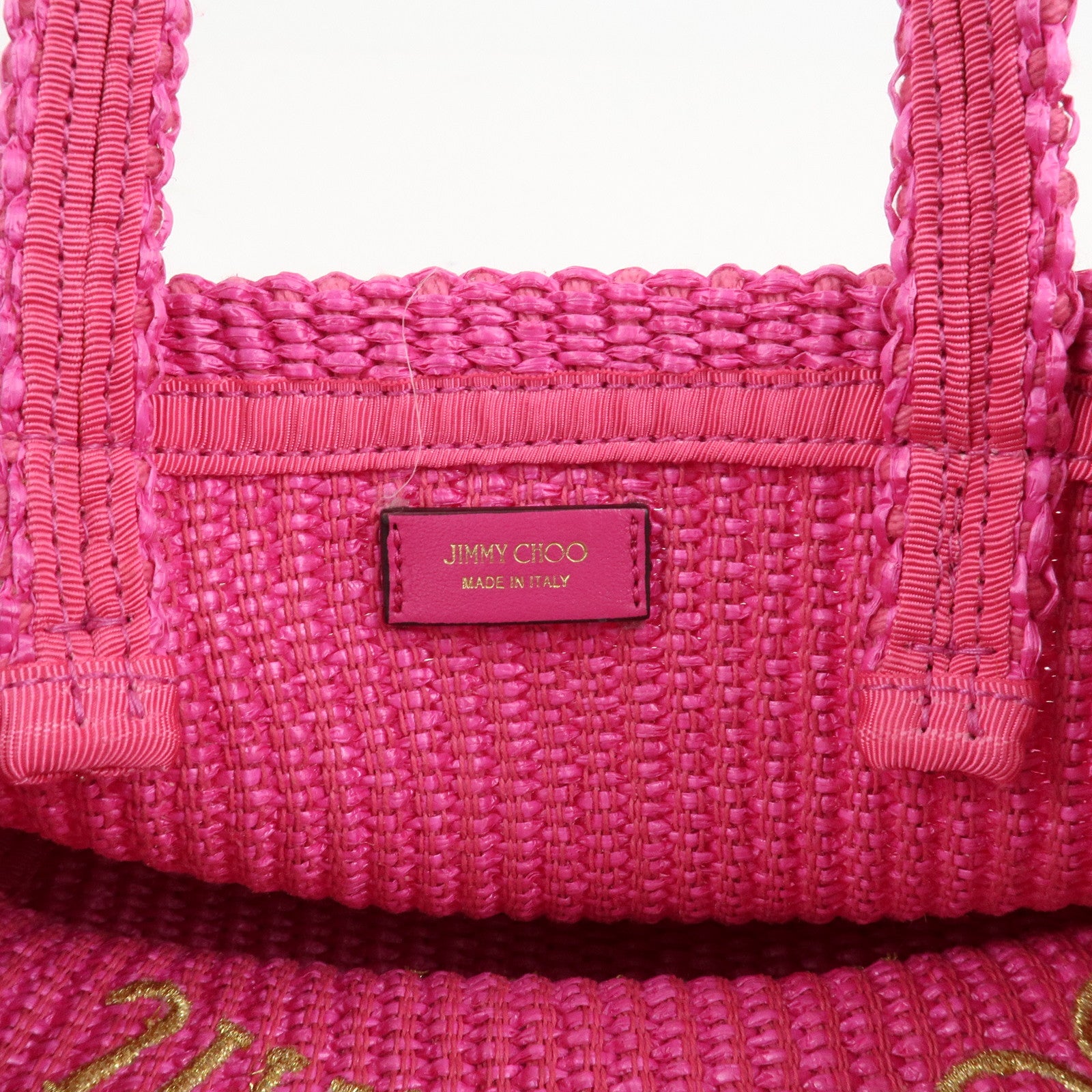 JIMMY CHOO Leather Raffia Beach West East 2 Way Bag Mini Tote Bag