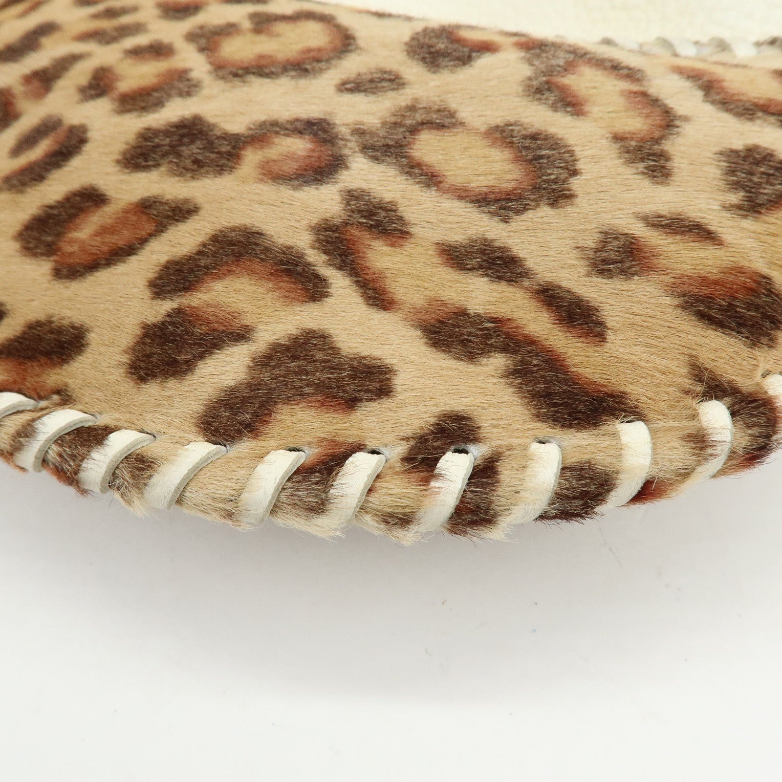 FENDI Unborn Calf Leather Tote Bag Leopard White Beige 8BR285