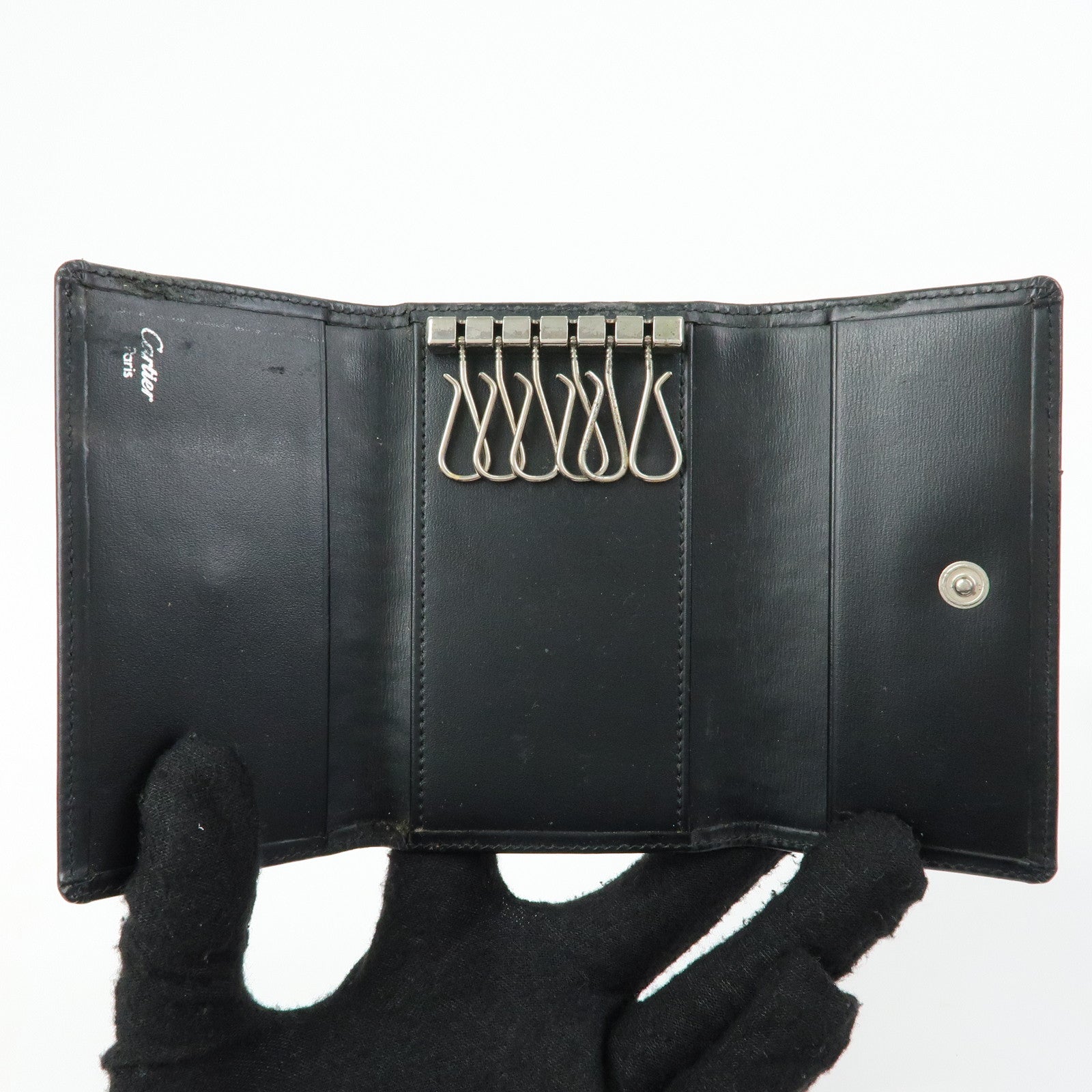 Cartier Set of 3 Leather Wallet 6 Rings Key Case Bordeaux Black
