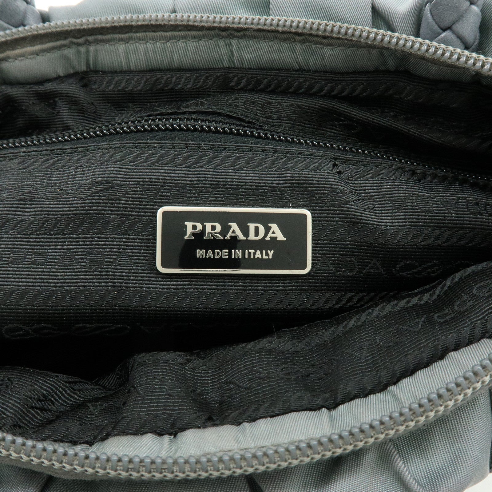 PRADA Nylon Leather 2Way Gathered Ribbon Hand Shoulder Bag Gray