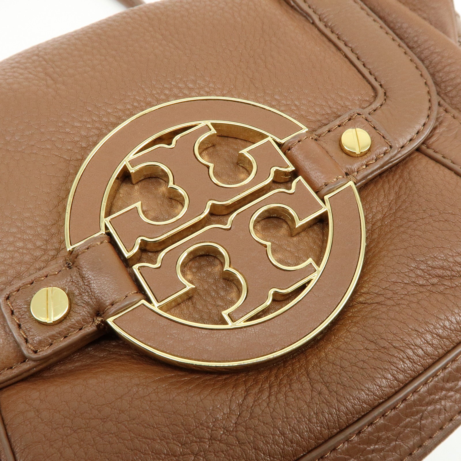 TORY BURCH Double T Leather 2Way Bag Hand Bag Mini Boston Bag Brown