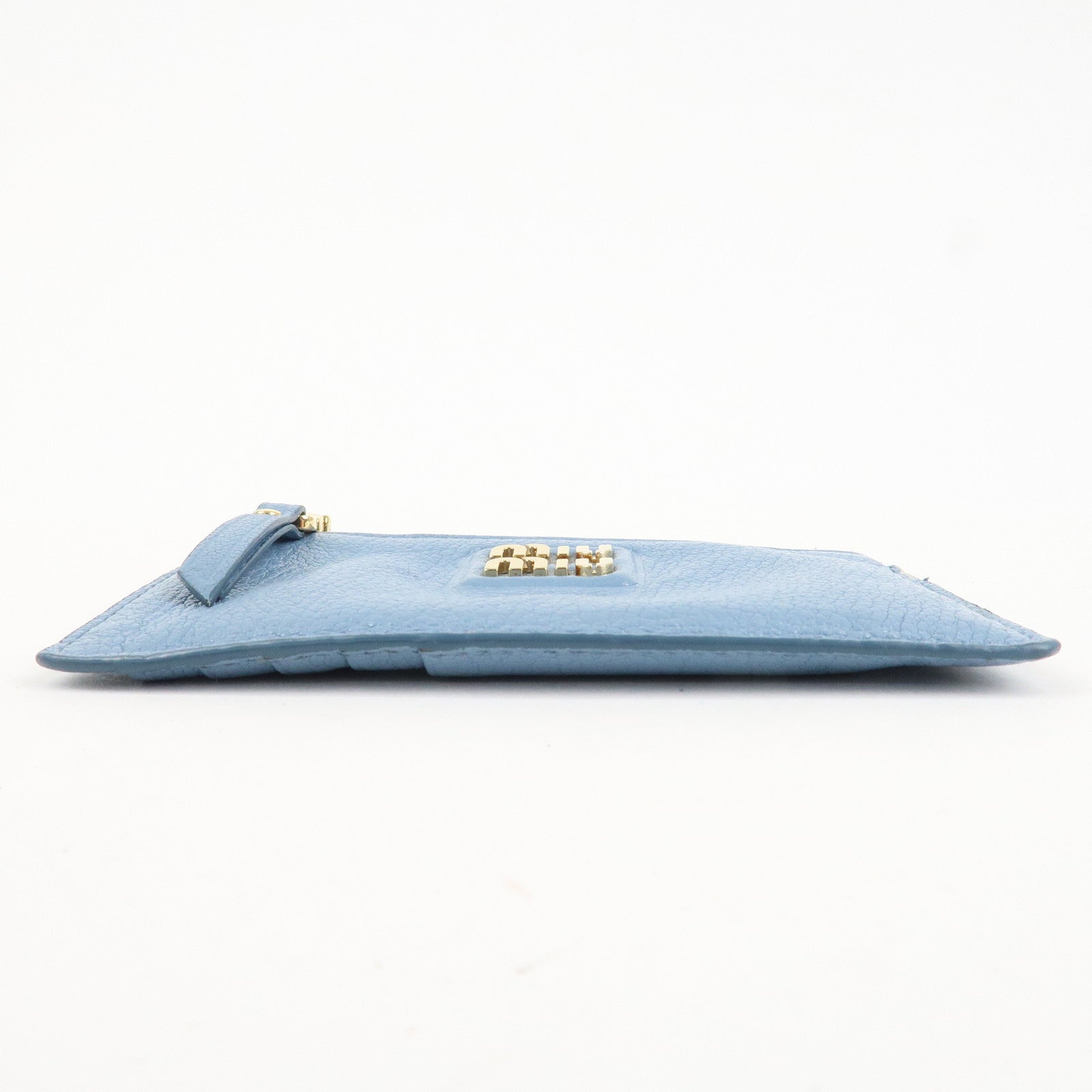 MIU MIU Leather Fragment Case Card Case Light Blue 5MB060 Used