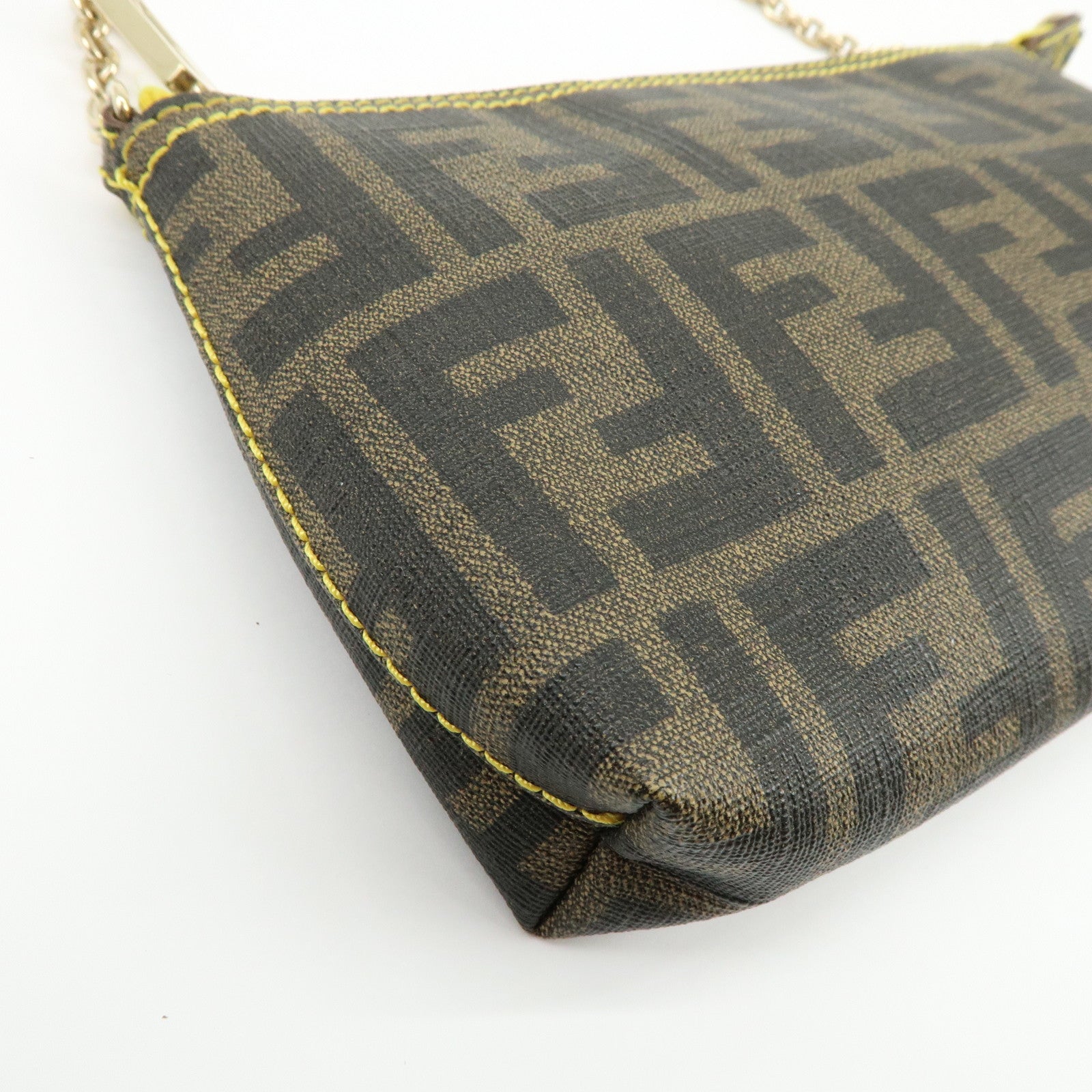 FENDI Zucca Print PVC Chain Accessory Pouch Brown Yellow 8BR592