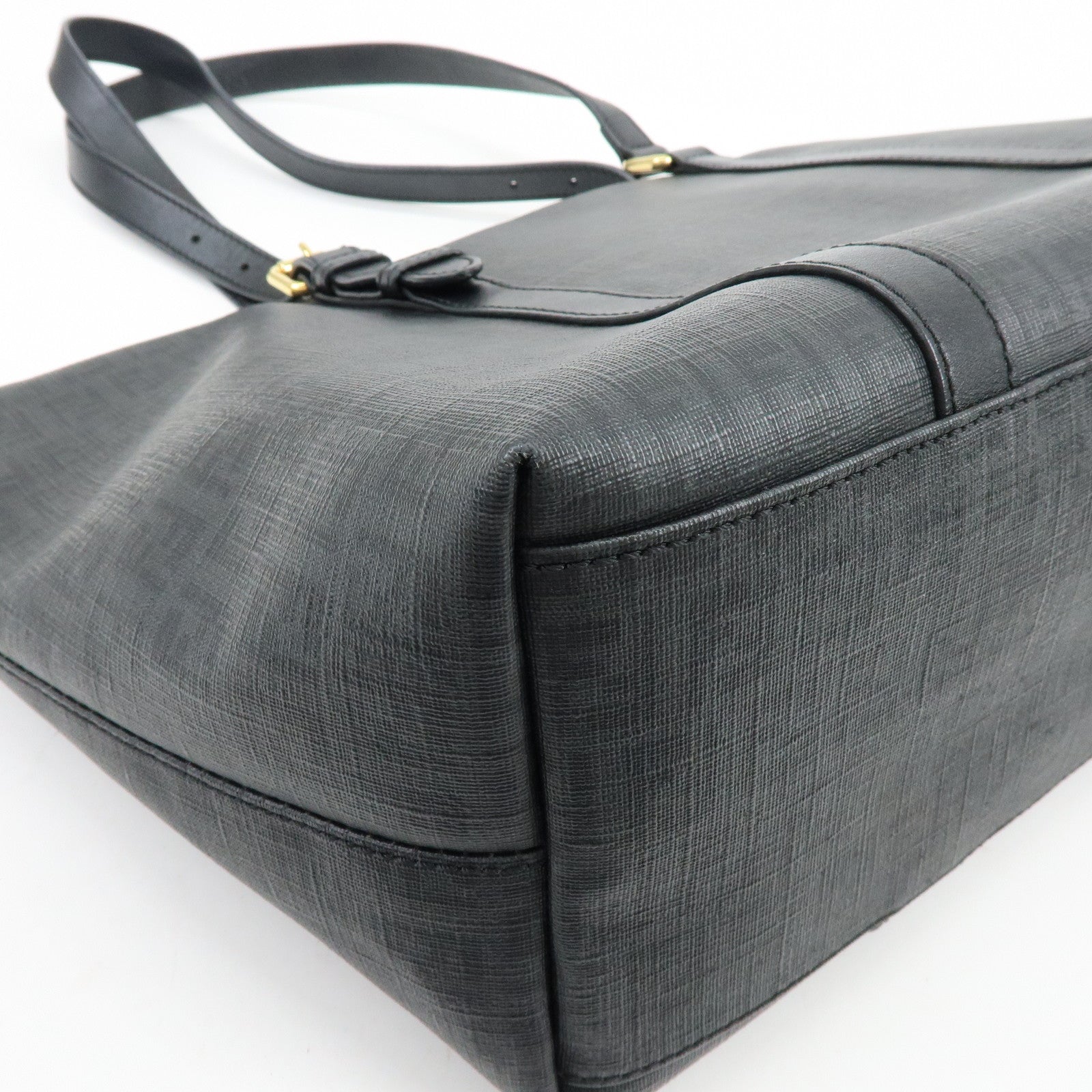 FENDI Zucchino PVC Leather Tote Bag Shoulder Bag Black Charm 8BH215
