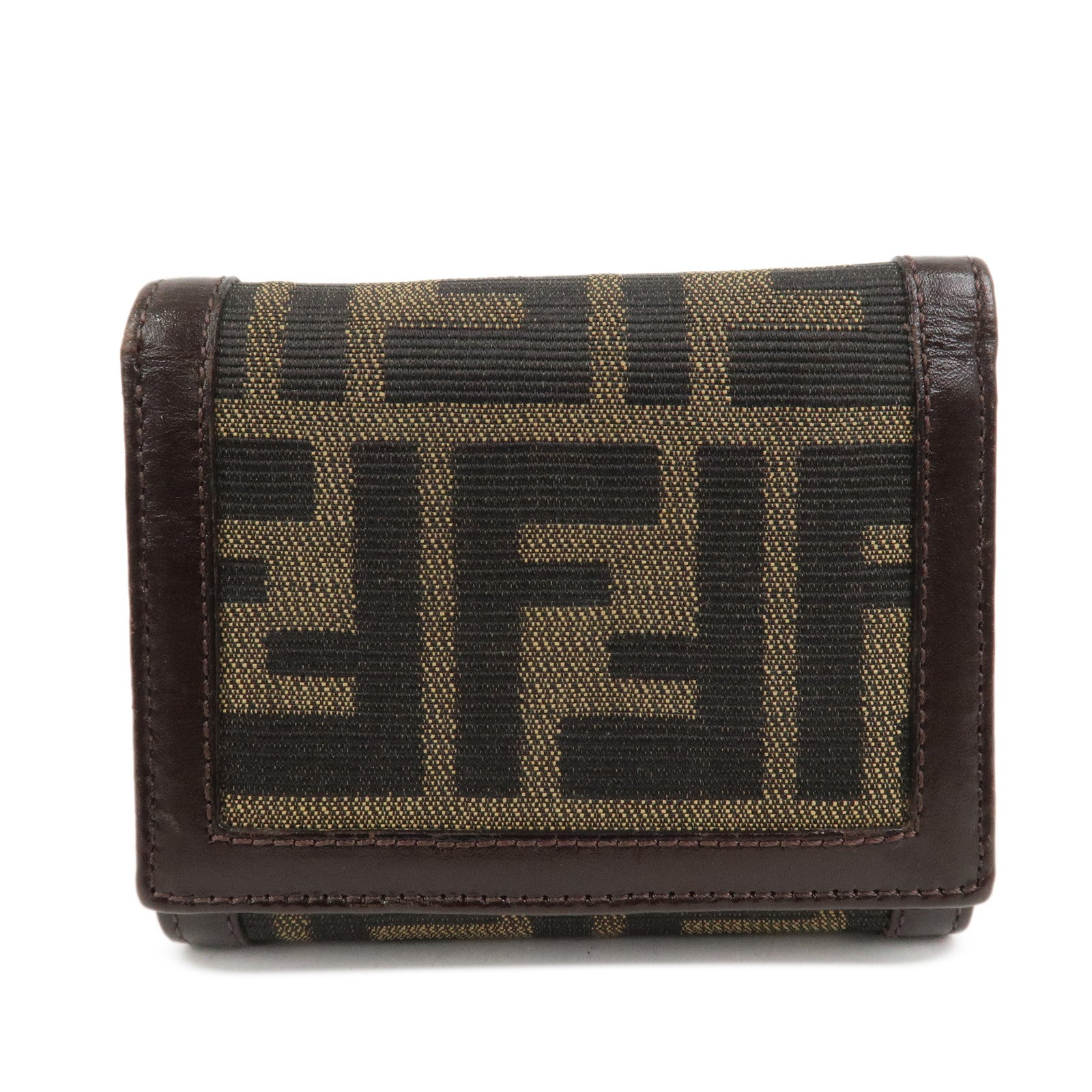 FENDI Zucca Canvas Leather Tri-fold Compact Wallet Brown 30959