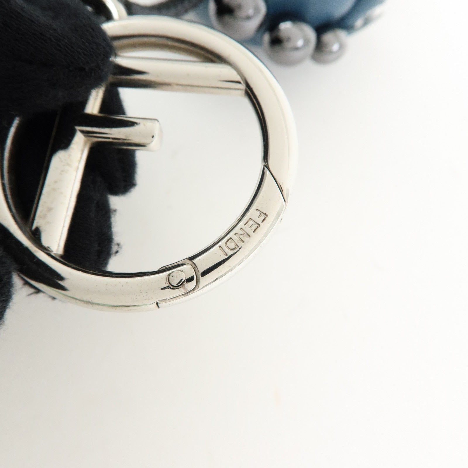 FENDI Zucca Canvas Leather Space Monkey Bag Charm Key Chain Blue