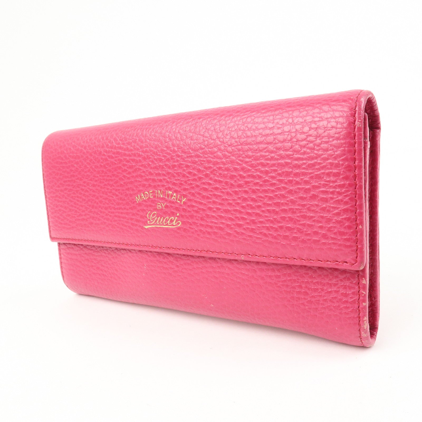 GUCCI Swing Logo Leather Flap Long Wallet Pink 354496